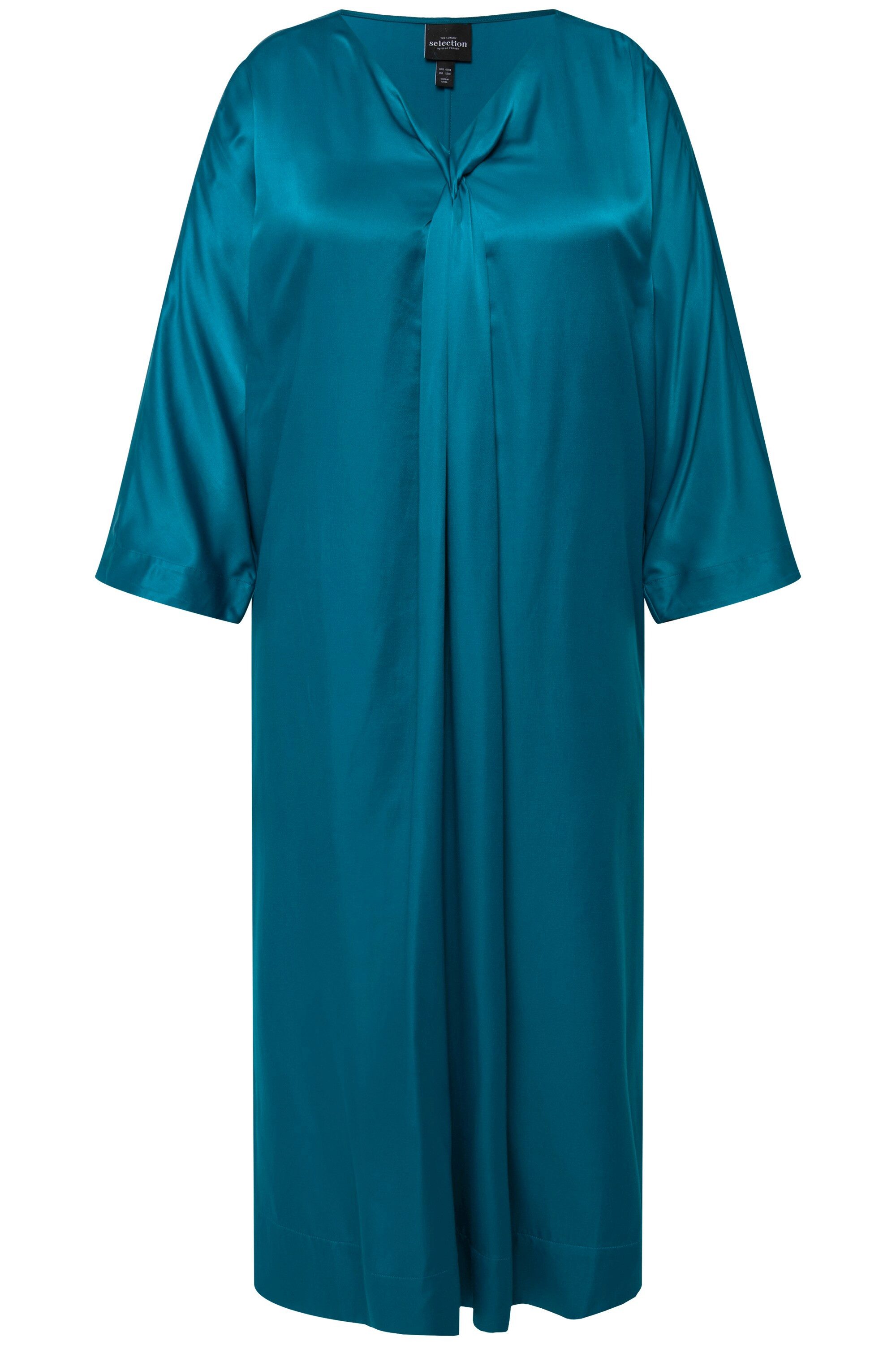 Ulla Popken Maxikleid Midikleid Satin V-Ausschnitt Halbarm Taschen