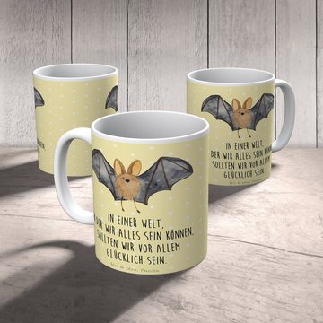 Mr. & Mrs. Panda Tasse Fledermaus Flügel - Gelb Pastell - Geschenk, Tasse, Teetasse, lustige, Keramik, Langlebige Designs