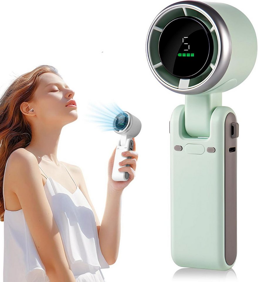 Minicloss Handventilator Tragbarer Turbo Handventilator, 5-stufiger Wind, USB-C&Trageschlaufe, 3-in-1 Hand-, Hals- & Tischventilator, für Reisen, Büro & Outdoor
