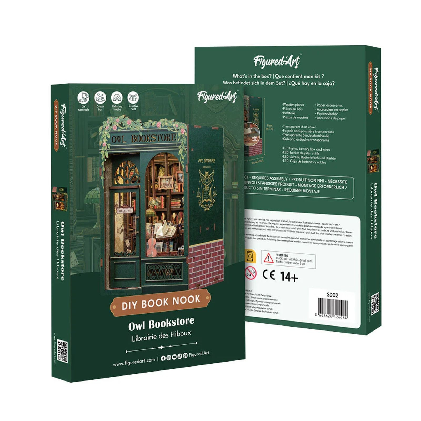 Figured'Art Kreativset Figured Art Owl Bookstore SD02 – Miniatur Buchladen mit LED, (139-tlg)