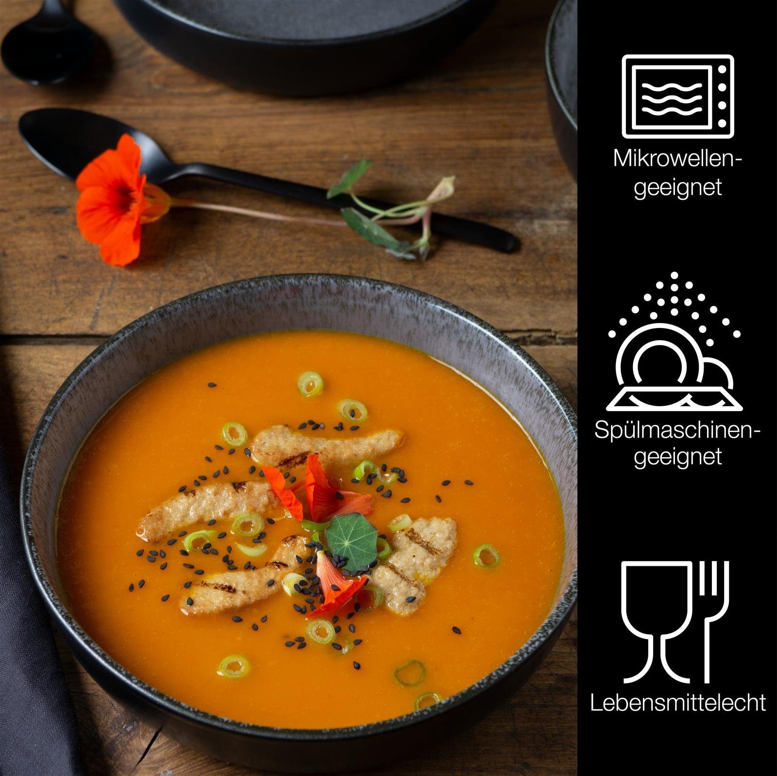 Moritz & Moritz Suppenteller VIDA Suppenteller für 6 Personen Anthrazit, (6 St), Geschirrset für 6 Personen