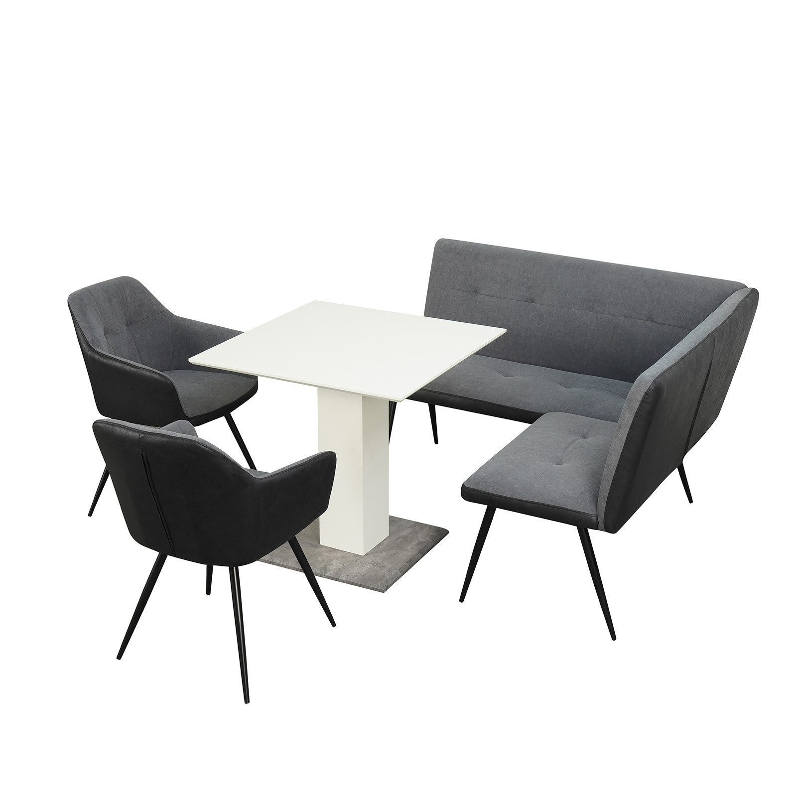 HTI-Living Eckbankgruppe Sitzgruppe Anthrazit/Grau/Weiß Joschka, (Sparpaket, 4-tlg., 1 Esstisch, 1 Eckbank, 2 Stühle), Esstisch Eckbank und Esszimmerstühle