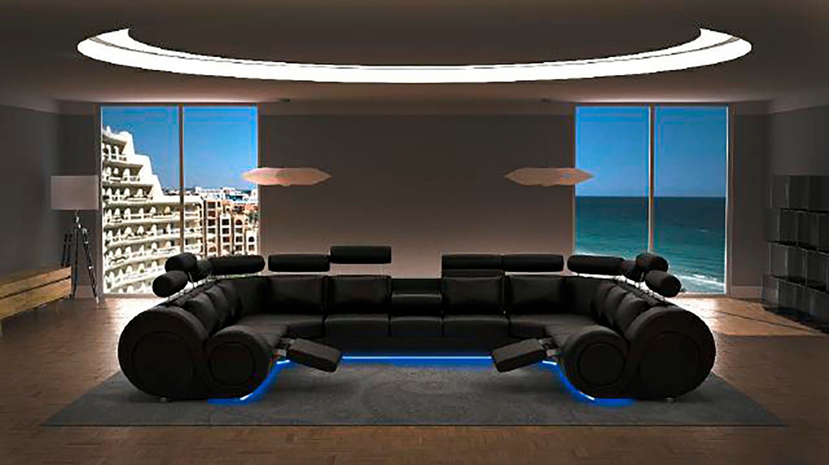 JVmoebel Wohnlandschaft Schwarzes Sofa aus Textil mit stilvollem Design und hoher Haltbarkeit, 1 Teile, Made in Europa