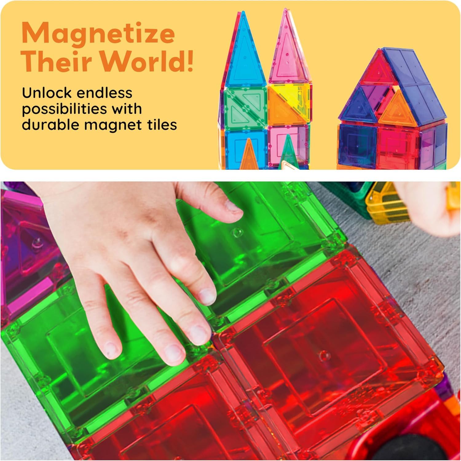 Athlix 100 Magnetbausteine Kinder durchsichtige magnetische 3D-Blöcke Magnetspielbausteine, (100 St), Unbegrenzte Bauoptionen, 2D & 3D, Fördert Kreativität