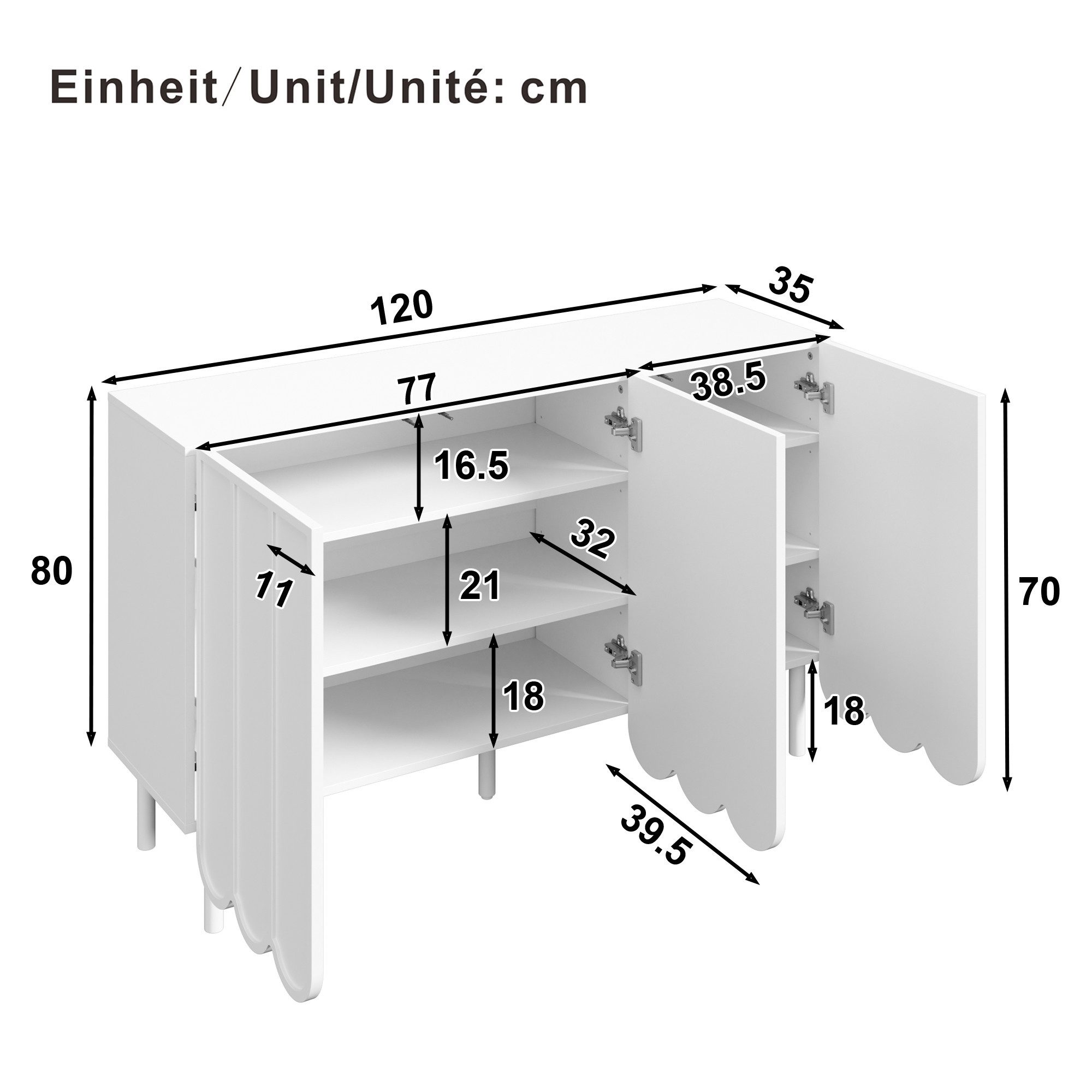 Ulife Sideboard Kommode, Buffetschrank mit Wellentüren – 120x35x80 cm (1 St günstig online kaufen