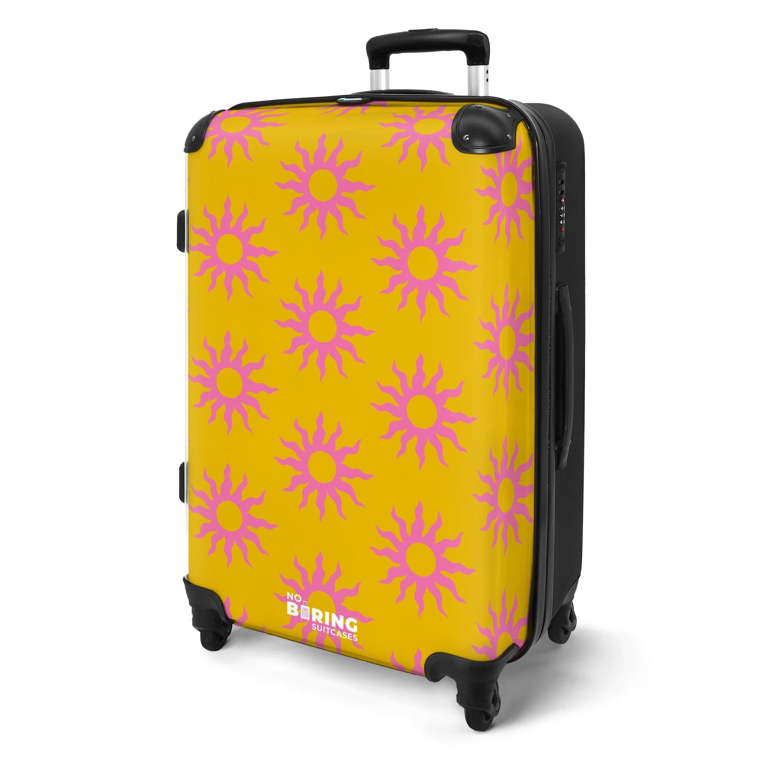 NoBoringSuitcases.com© Hartschalen-Trolley Gelb mit rosa Sonnen günstig online kaufen
