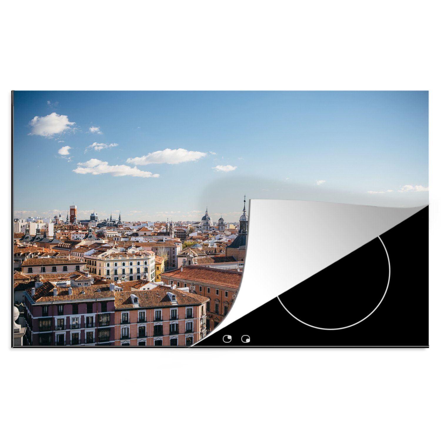 MuchoWow Herdblende-/Abdeckplatte Madrid - Zentrum - Wolken, Vinyl, (1 tlg), 81x52 cm, Induktionskochfeld Schutz für die küche, Ceranfeldabdeckung