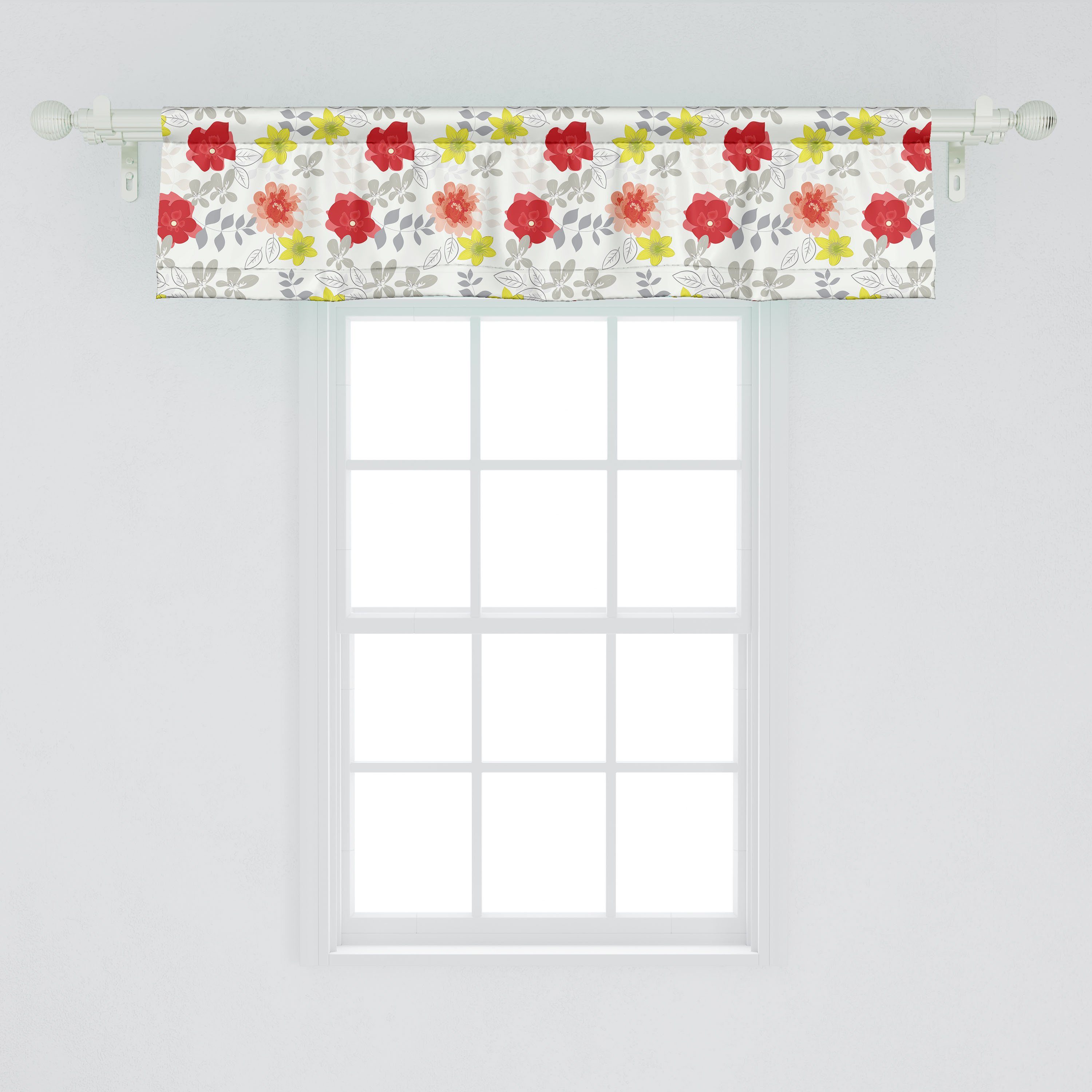 Scheibengardine Vorhang der Stangentasche, Sommer-Blüten Schönheit Volant für Abakuhaus, Microfaser, Küche Frühling Schlafzimmer mit Dekor
