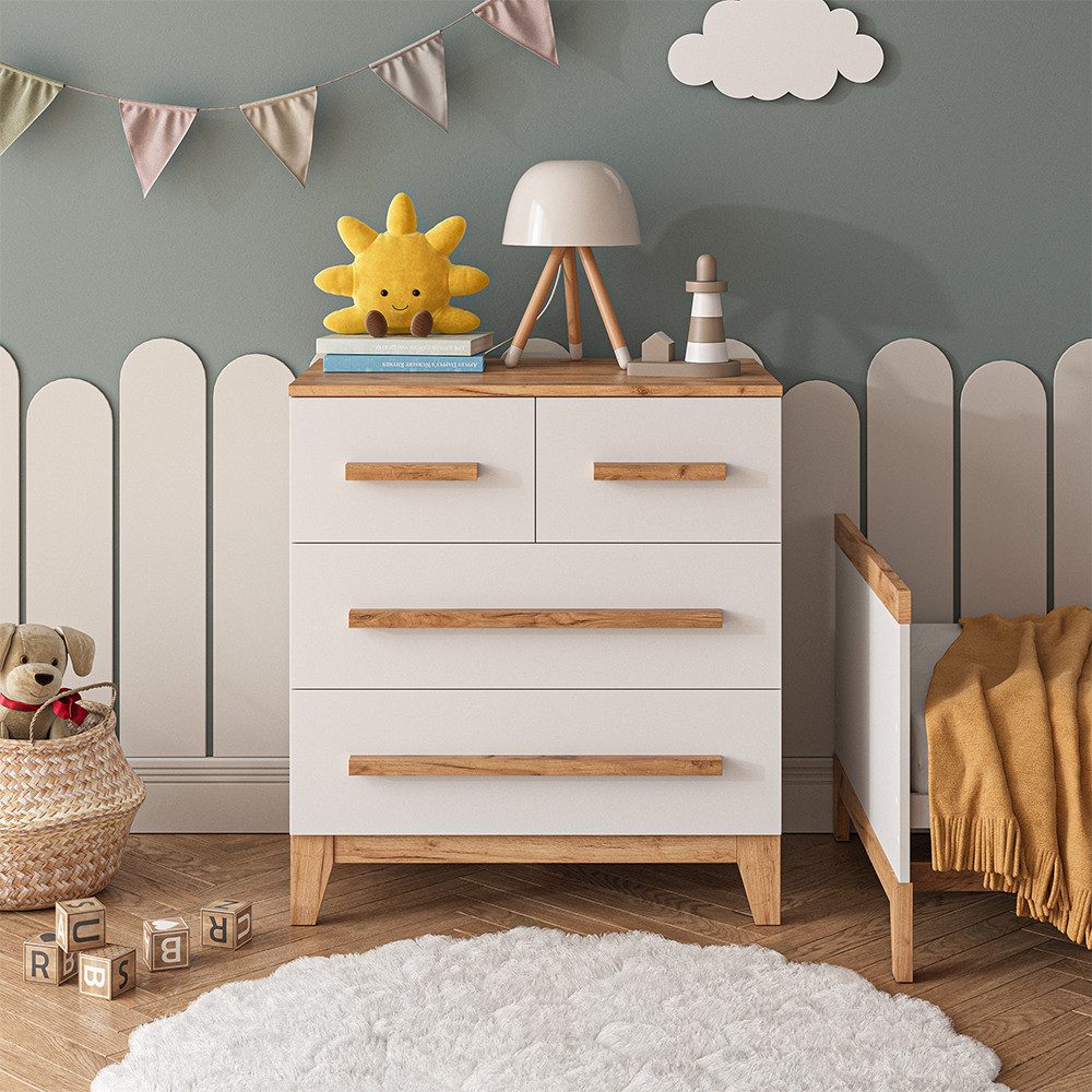 VitaliSpa® Kommode Malia, Weiß/Artisan/Artisan, 80 x 88 cm mit 4 Schubladen (1 St)