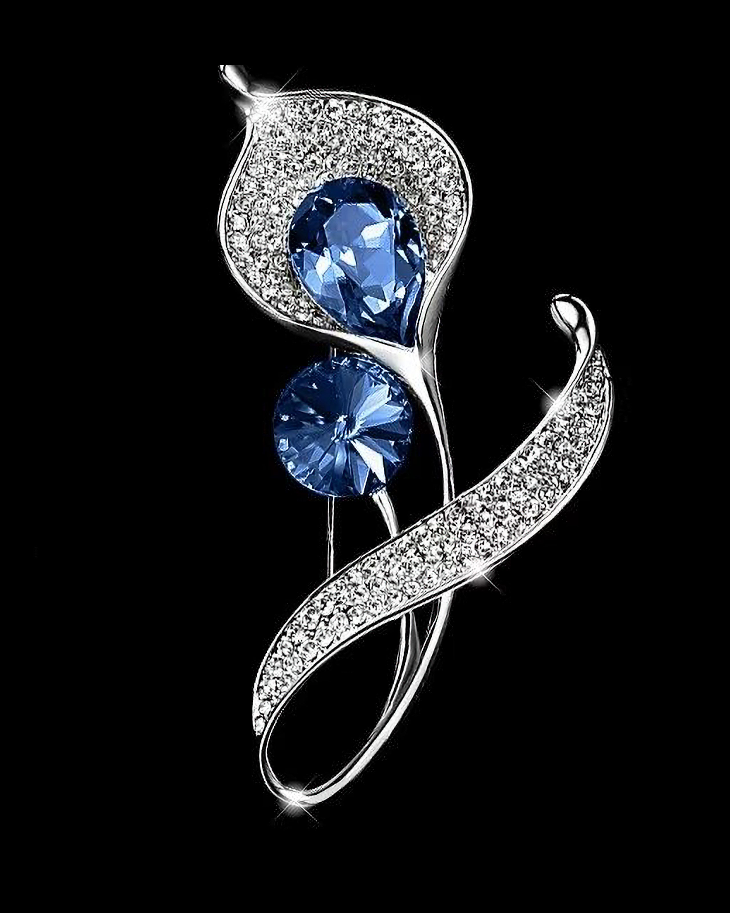 MayTree Brosche "Calla", weiß mit zwei blauen Strasssteinen (Stück, 1-tlg), günstig online kaufen