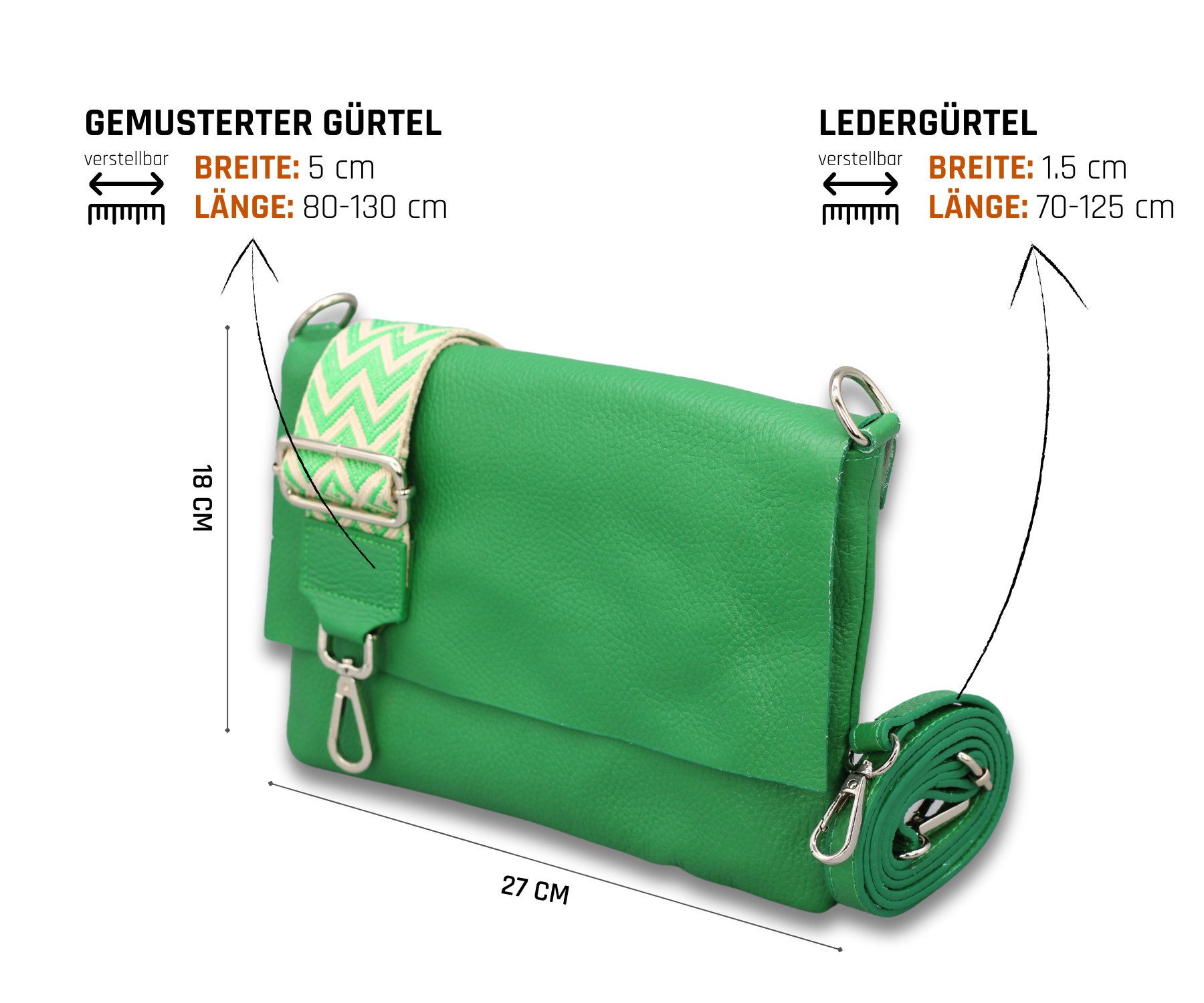 Adel Bags Schultertasche CALI Schlanke Tasche mit 3 Fächer, Slim Crossbody Bag Echtes Leder