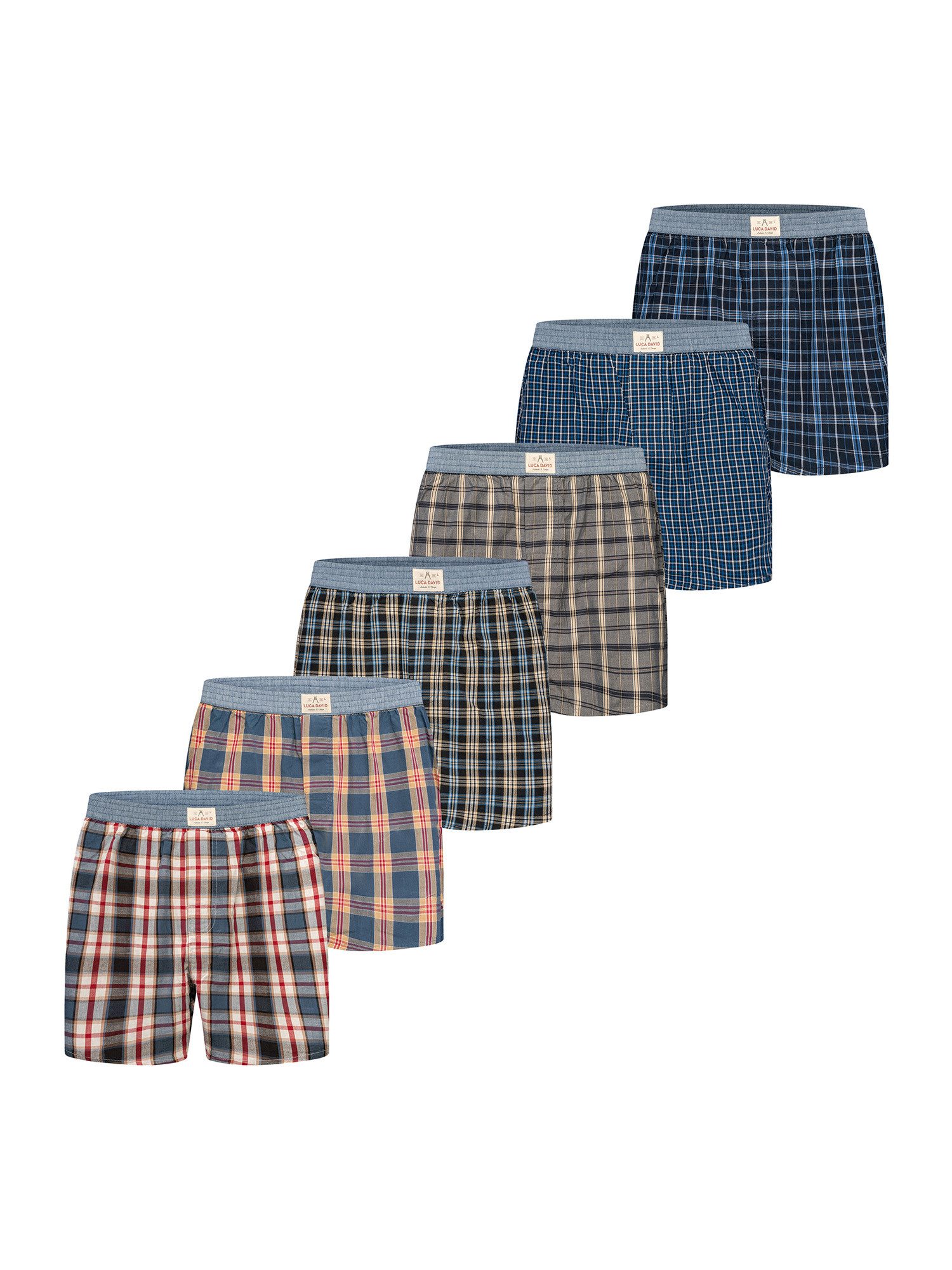 Luca David Boxer Karos (6-St) Multipack Sparpack 6er-Pack Boxershorts Herren Männer Baumwolle