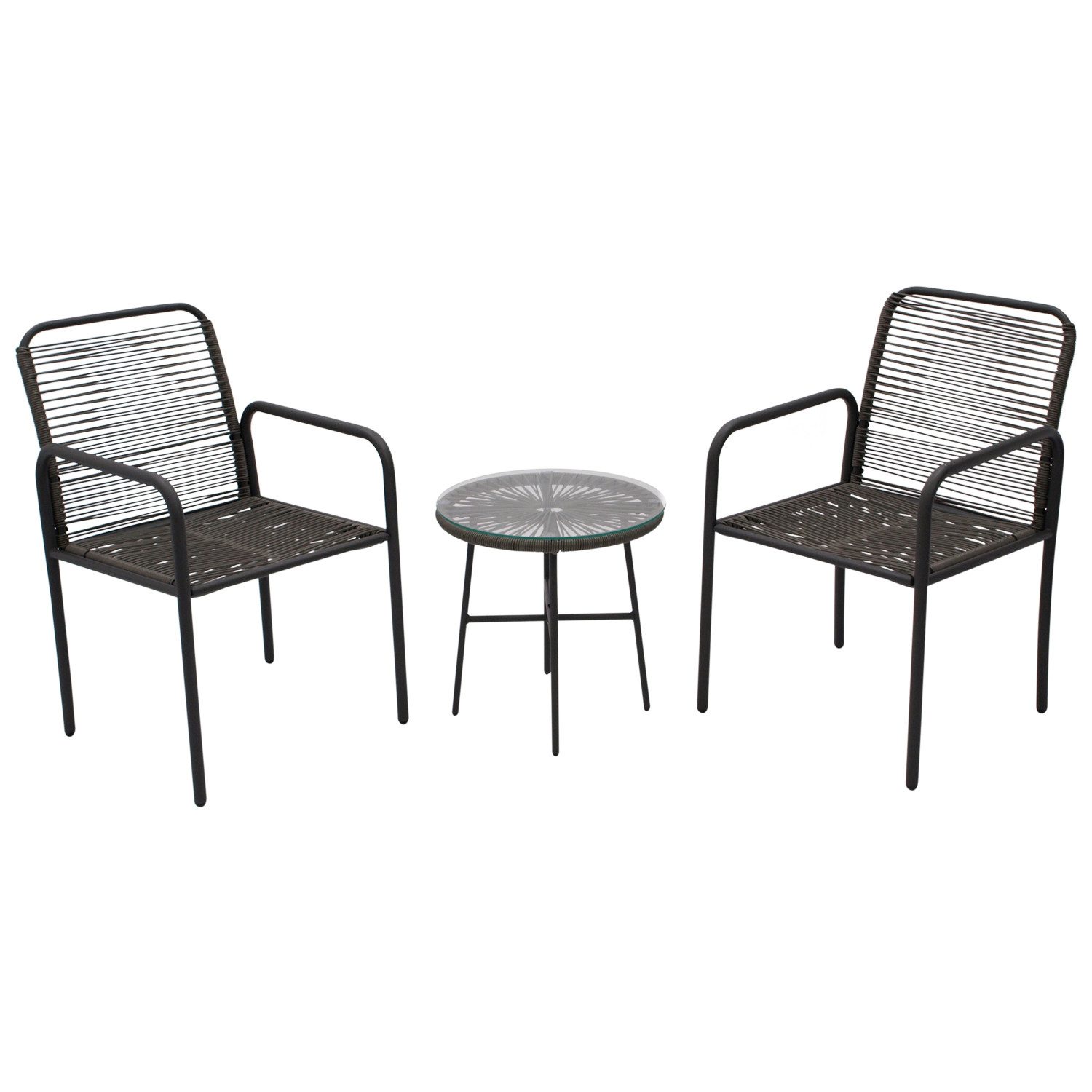 DEGAMO Balkonset SALINAS, (Set, 3-teilig), Stahl anthrazit, Rope-Optik grau, modern