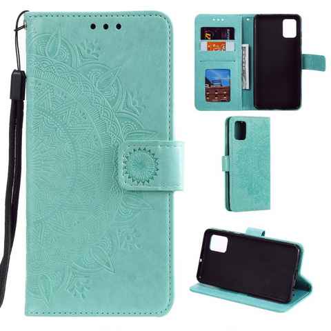 CoverKingz Handyhülle Hülle für Samsung Galaxy A51 Handyhülle Flip Case Schutzhülle Cover 16,5 cm (6,5 Zoll), Klapphülle Schutzhülle mit Kartenfach Schutztasche Motiv Mandala