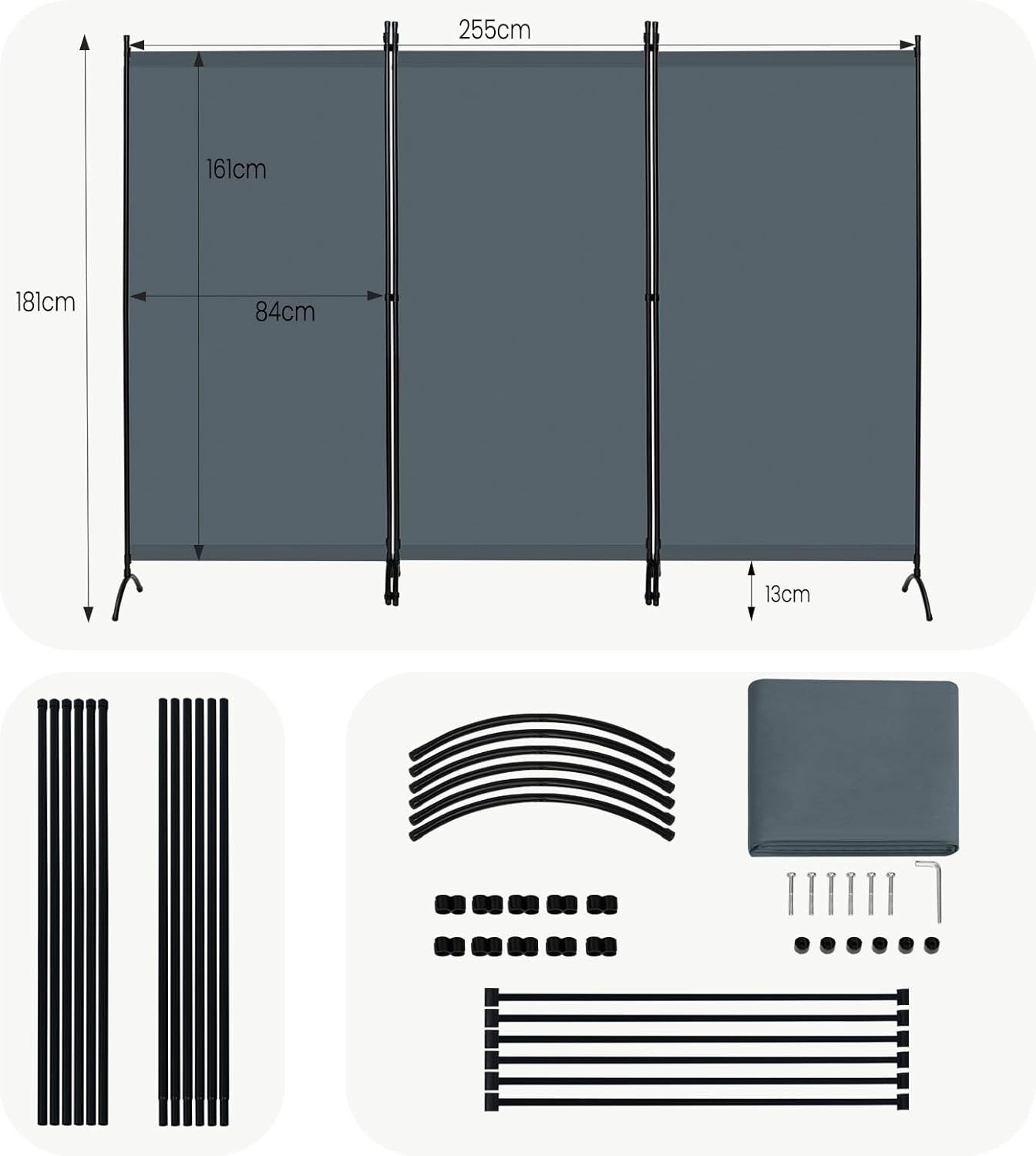 Woltu Paravent, 3-teilig 255x182 cm, Trennwand klappbar, Raumteiler freistehend