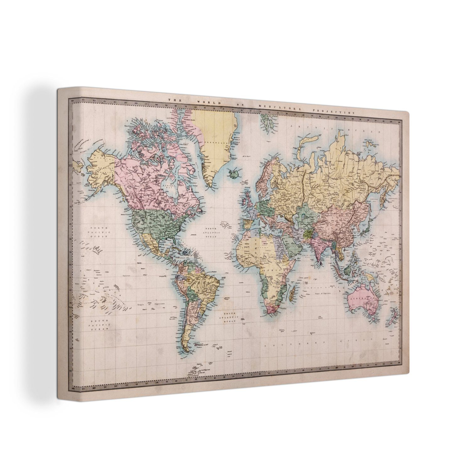 OneMillionCanvasses® Leinwandbild Weltkarte - Retro - günstig online kaufen