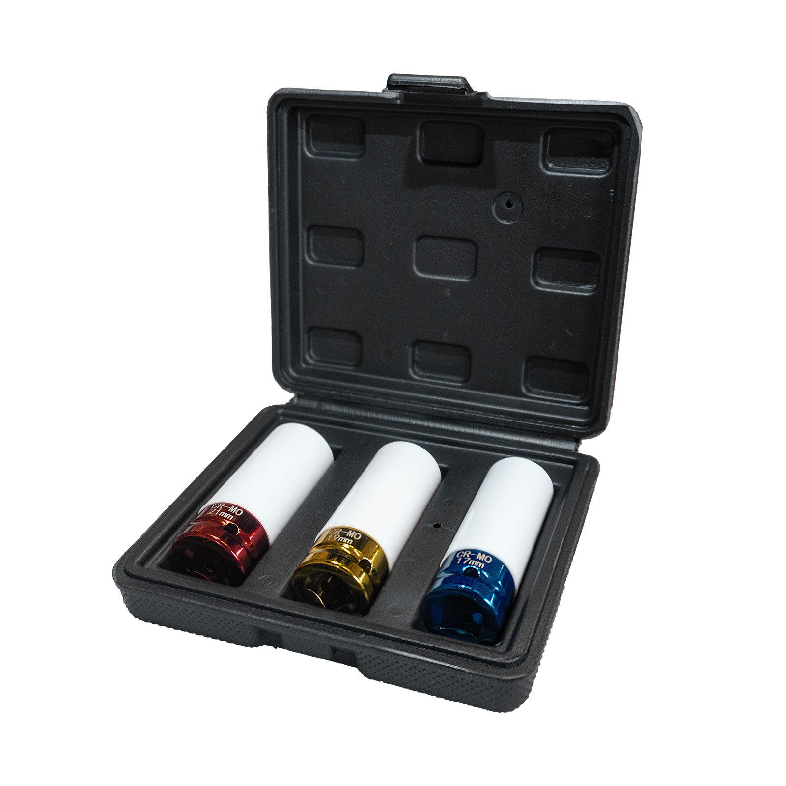 Weber GmbH Stecknüsse Alufelgen-Kraft-Stecknuss Satz 1/2" 3-teilig Radwechsel, Kombi-Set im Koffer, 3-St., im Kunststoffkoffer, Antrieb 17, 19 und 21mm, Schoneinsätze