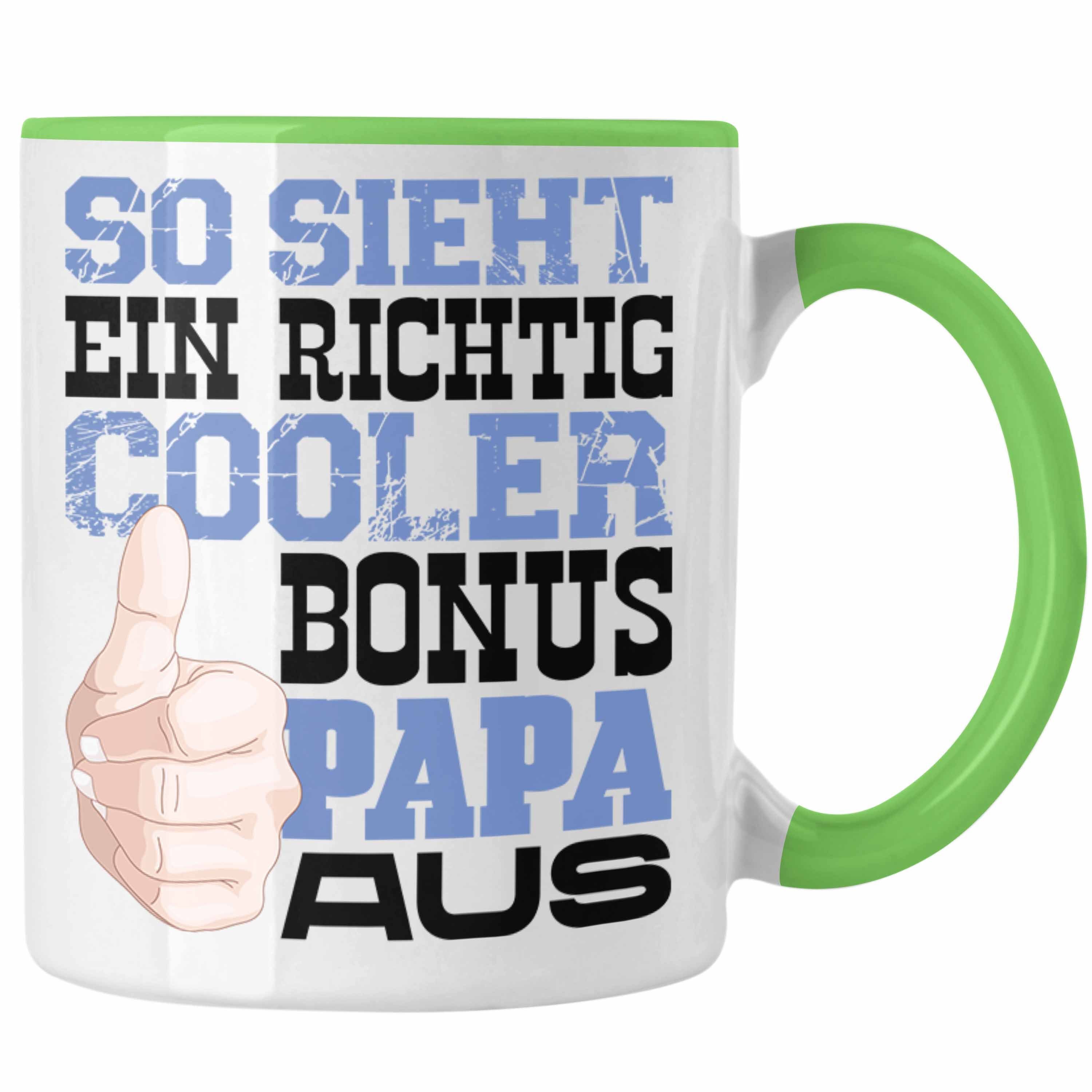 Trendation Tasse Bonus Papa Tasse Grün Stiefvater Geschenk Vatertag Stiefvater Lustiger Spru
