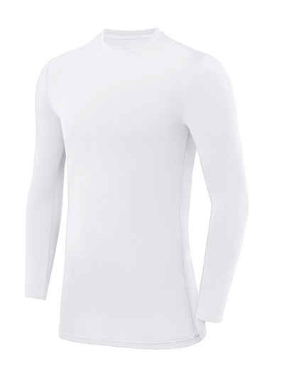 POWERLAYER Langarmshirt PowerLayer Kompressions Shirt Herren Rundhalsausschnitt Weiß L (1-tlg)