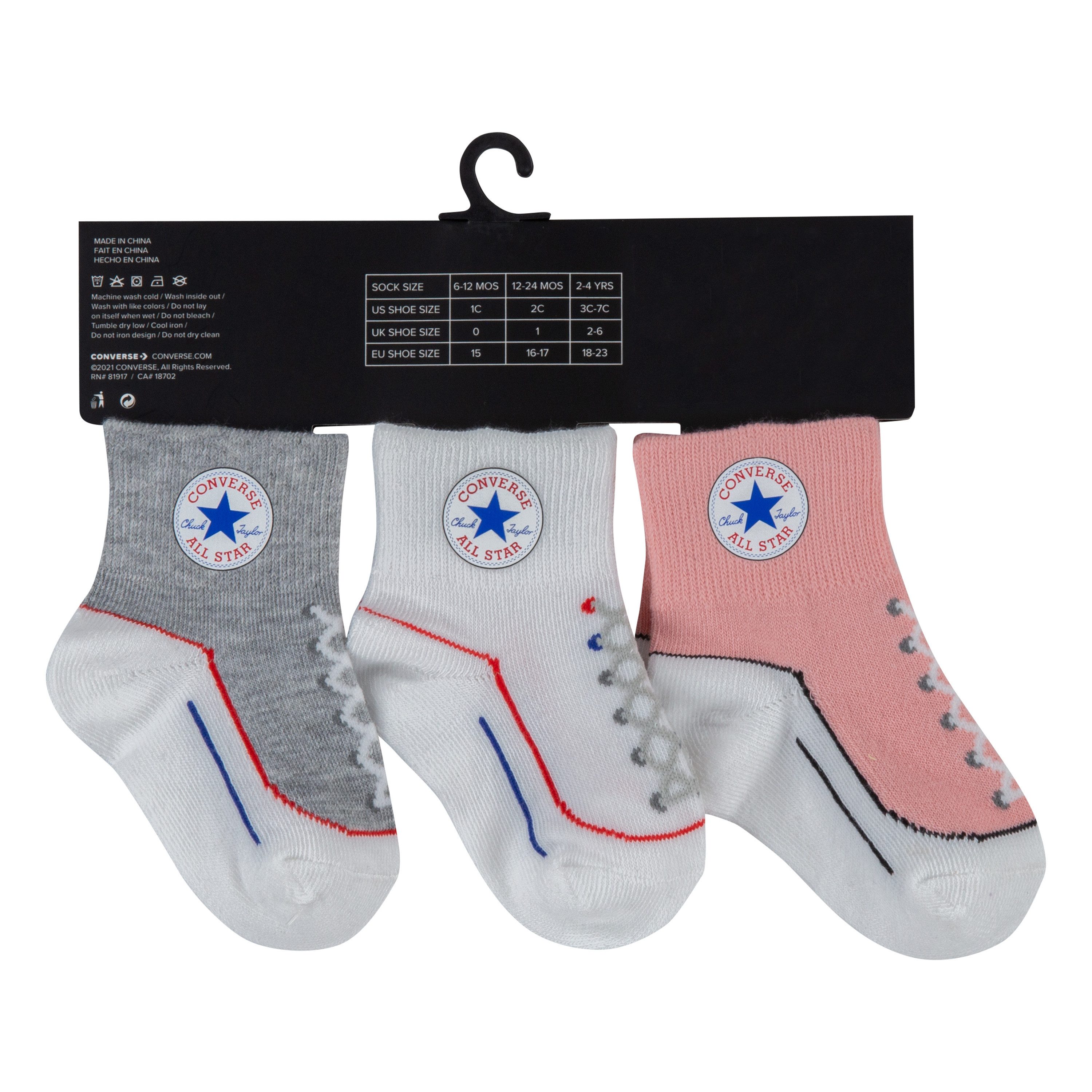 Converse Tennissocken CHN INFANT STRIATED QTR 3PK (3-Paar) Babys, im 3er-Pack, gerippte Bündchen, elastisches Material – Bild 4 von 5