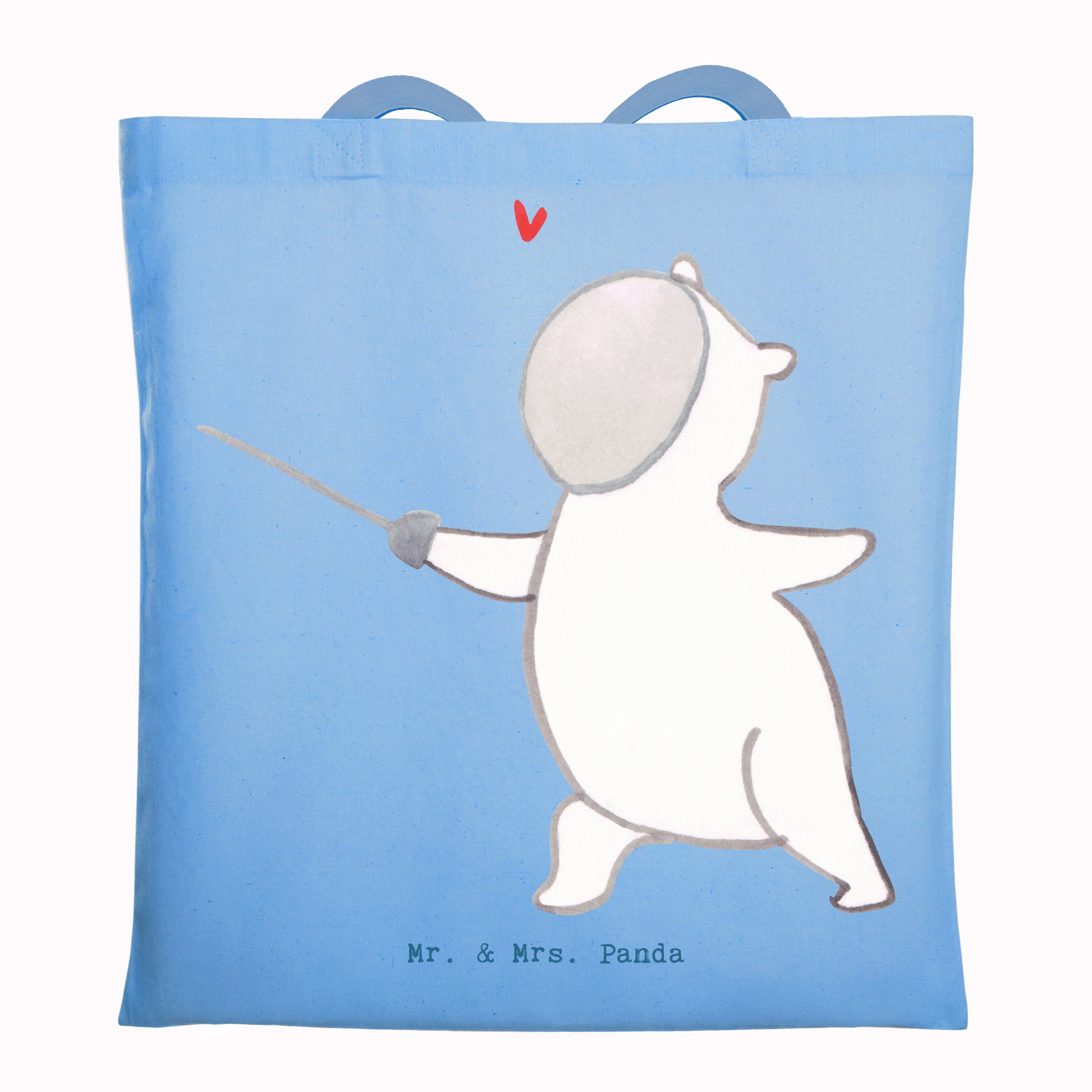 Mr. & Mrs. Panda Tragetasche Panda Fechten - Sky Blue - Geschenk, Beuteltasche, Einkaufstasche, Fe (1-tlg), Lange Tragegriffe