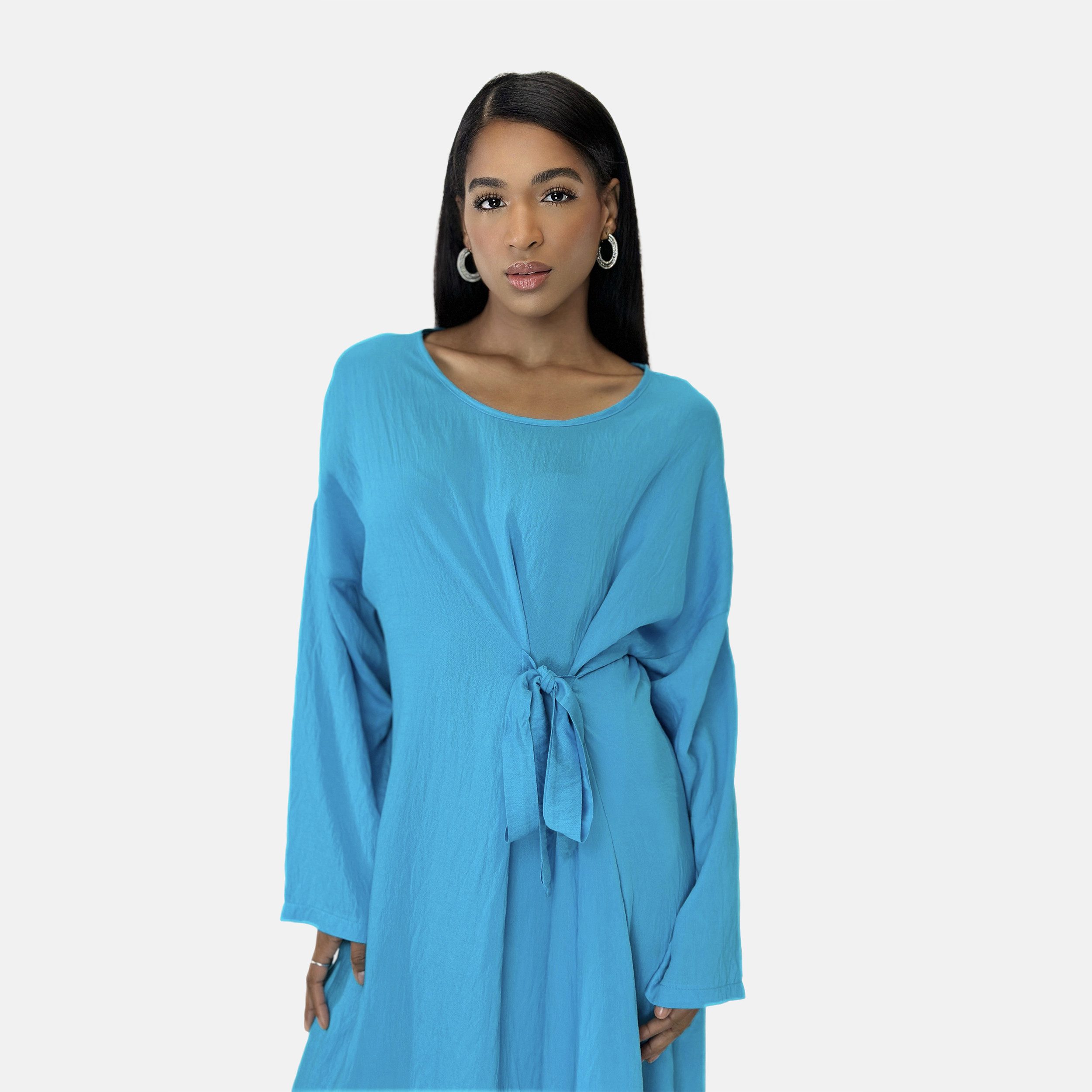 Elara Maxikleid — Damen Abaya One Size mit Bindeschleife und lockerem Maxischnitt