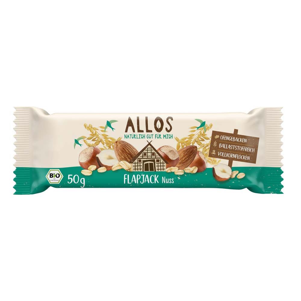 Allos Süßigkeit Hafer Flapjack Müsliriegel - Nüssen & Mandeln 50g 16er Pack