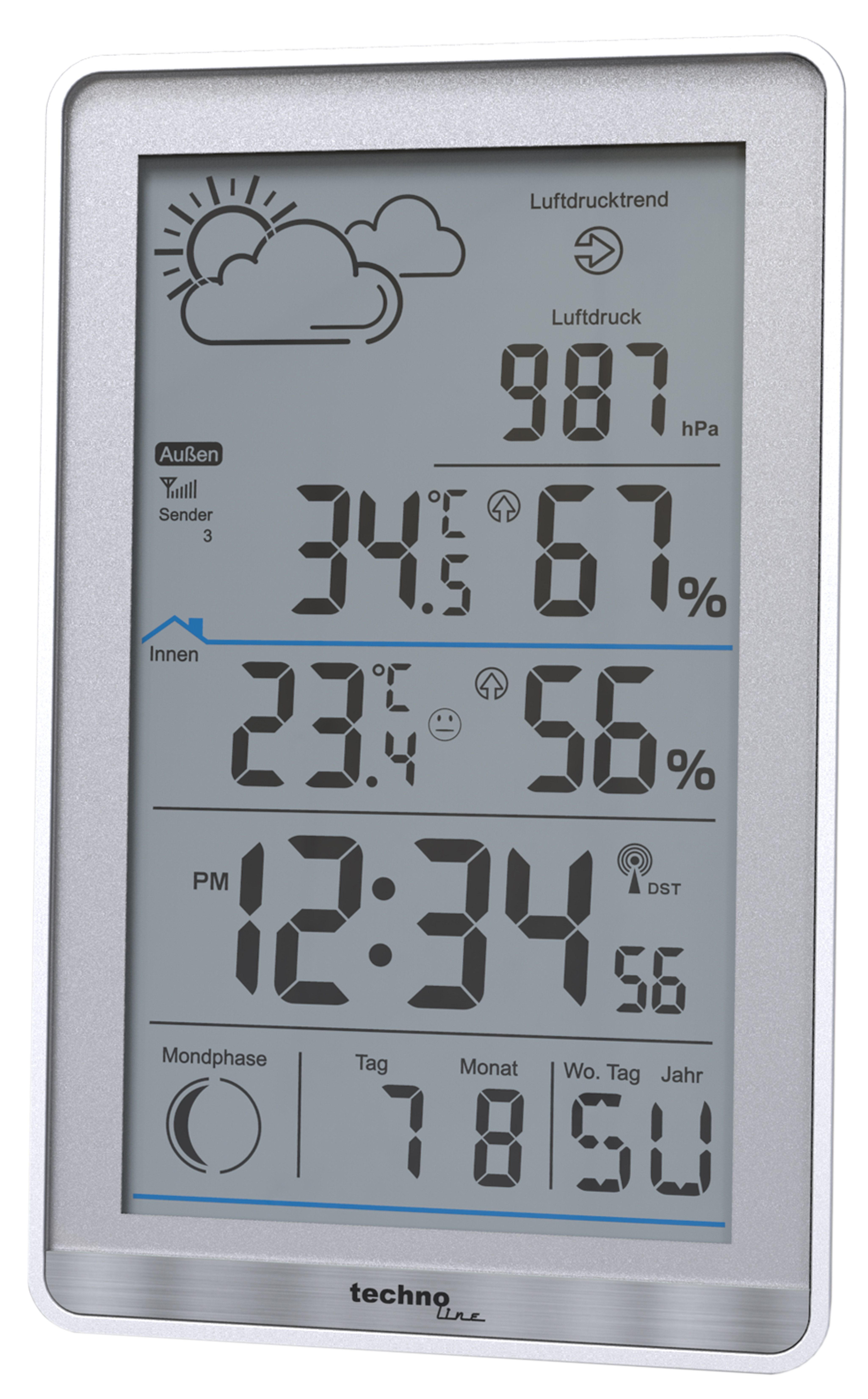technoline WS 9218 Wetterstation (inklusive Außensender, Wettervorhersage, Mondphasenanzeige und Luftdruckanzeige)