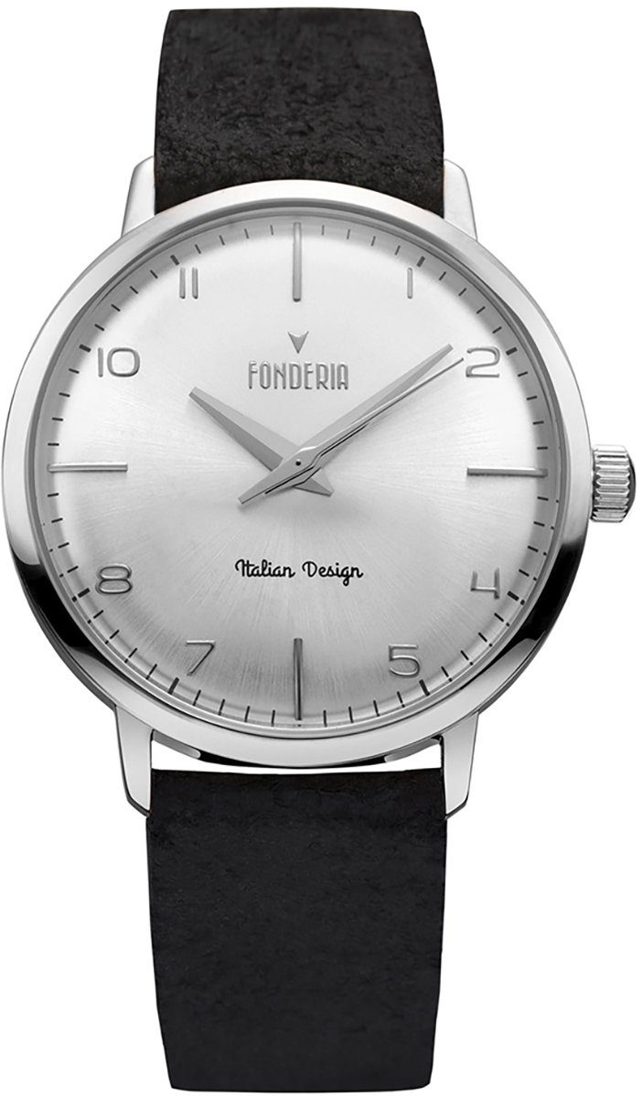 Fonderia Quarzuhr Fonderia Herren Uhr P-6A003US6 Leder, Herren Armbanduhr rund, groß (ca. 41mm), Lederarmband schwarz