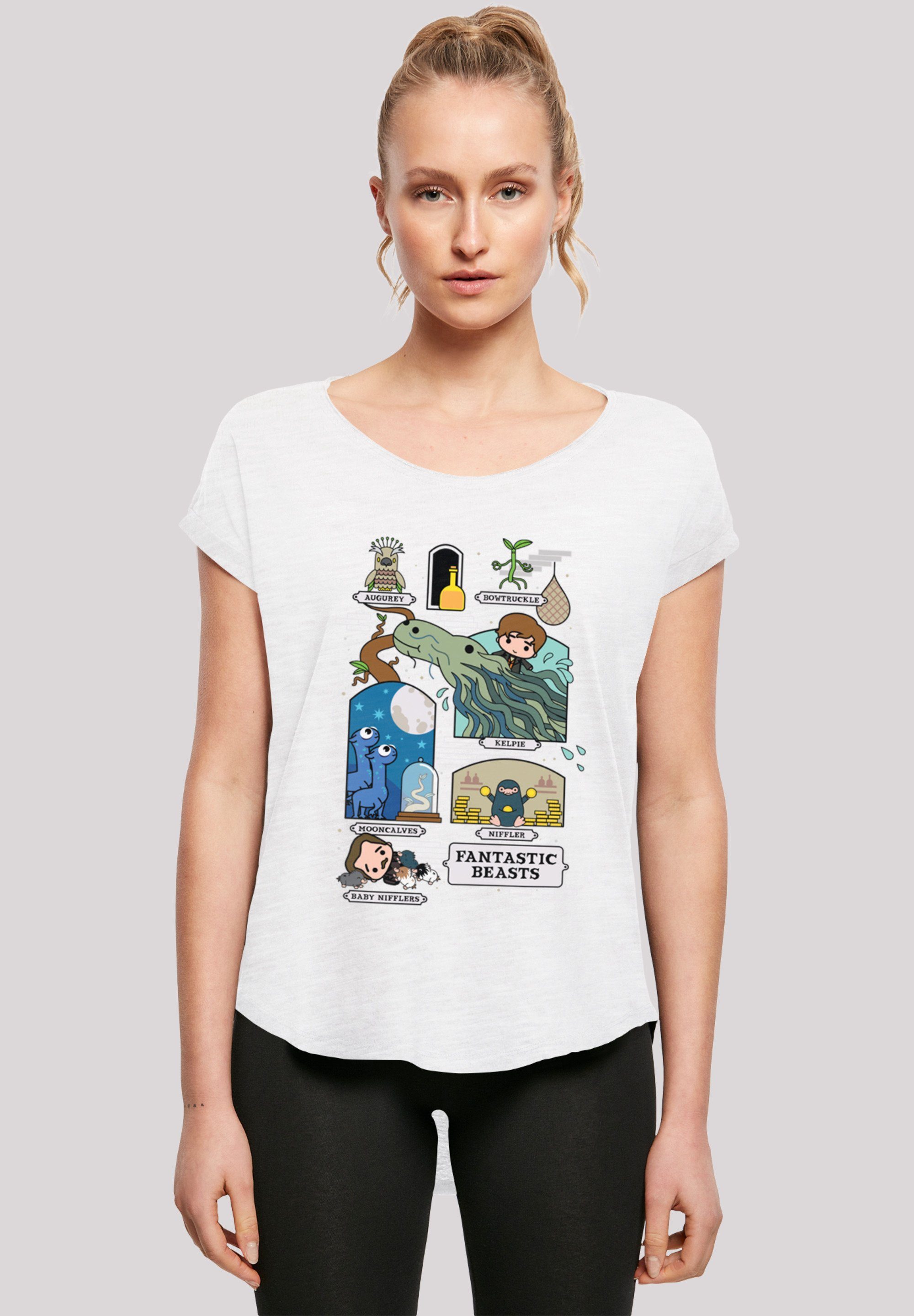 F4NT4STIC T-Shirt Phantastische Tierwesen Damen Newt lang Chibi extra Print, Hinten geschnittenes T-Shirt