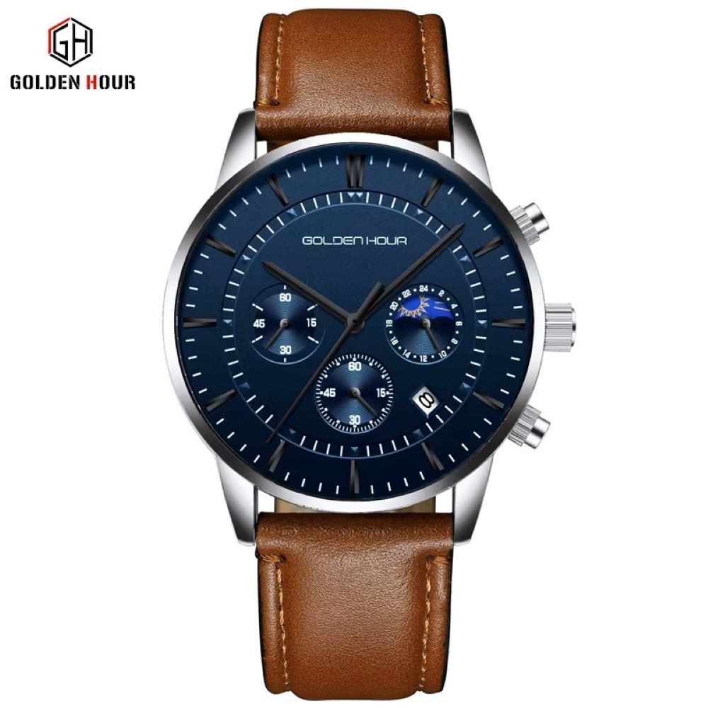 Quarzuhr Golden Hour Luxus Herrenuhr Chronograph Tag & Nacht Anzeige