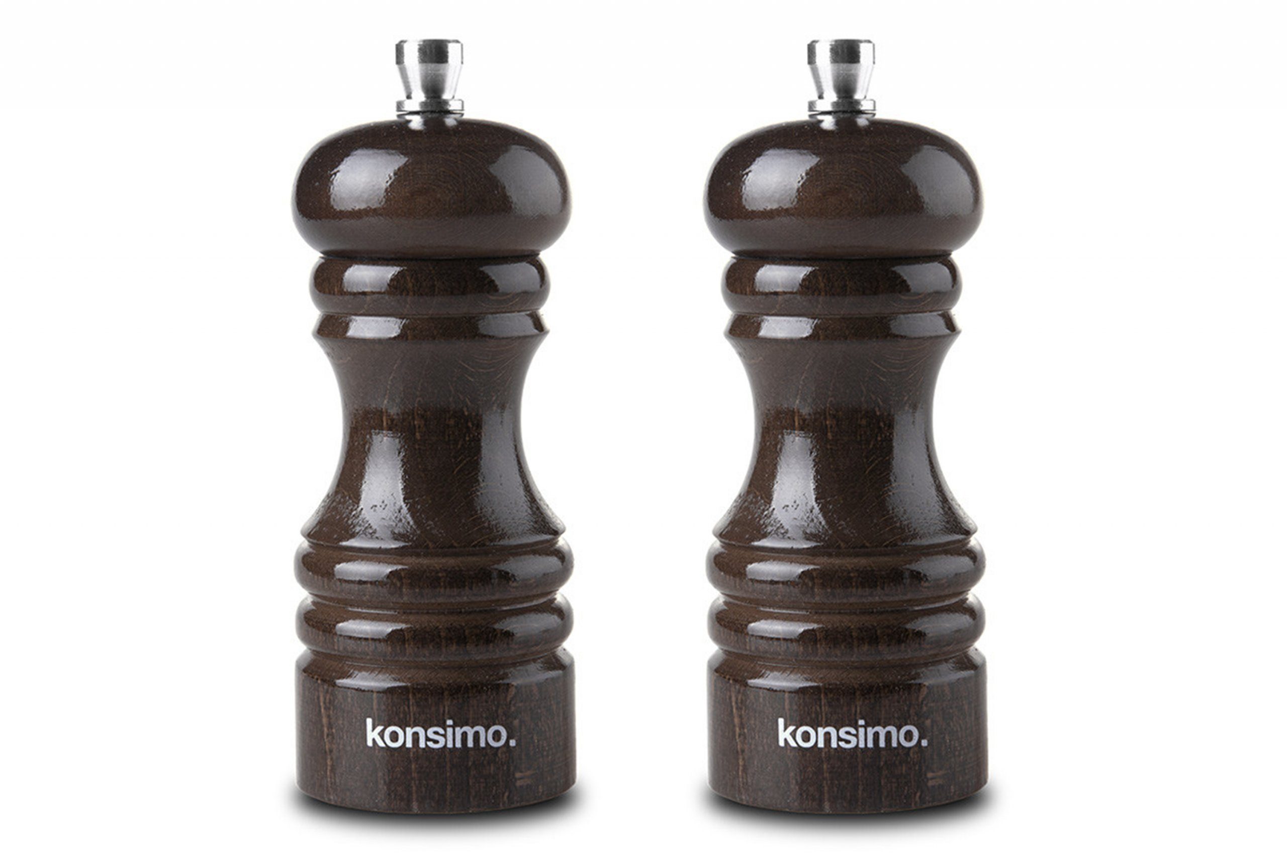 KONSIMO® Salz-/Pfeffermühle MILOS Gewürzmühlen Salzmühlen Pfeffermühlen 12 cm manuell, (2 Stück), Buchenholz, Mechanismus aus rostfreiem Stahl