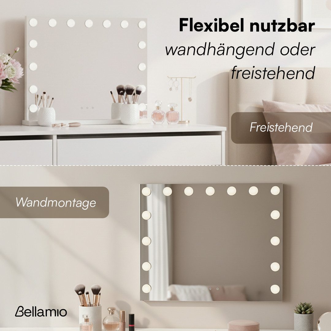 Bellamio Schminktisch Nore mit Spiegel, mit und ohne LED-Beleuchtung (Weiß, 5 Schubladen, 110x70x53 cm), Kosmetiktisch mit 3 Farbstufen & Touch-Sensor, USB-Ansc – Bild 5 von 5