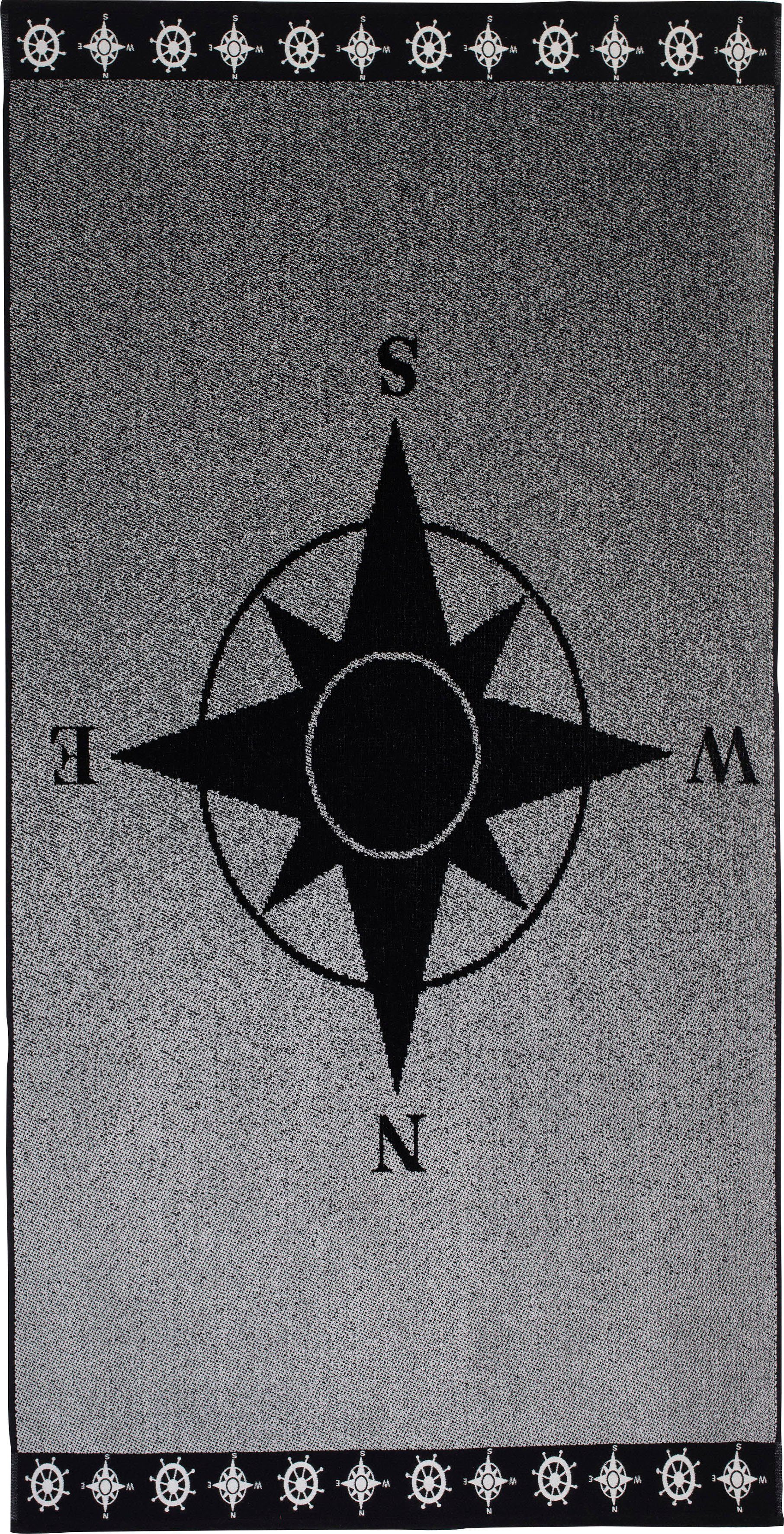 maritimes Gözze Jacquard-Velours Strandtuch Motiv Kompas, Badetuch, (1-St),