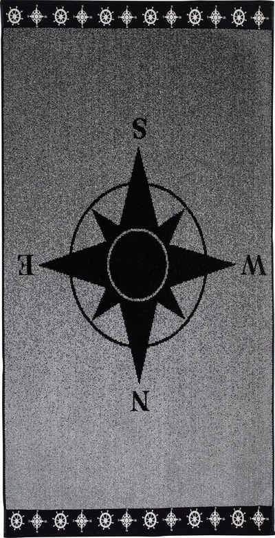 Gözze Strandtuch Kompas, Jacquard-Velours (1-St), Badetuch, maritimes Motiv