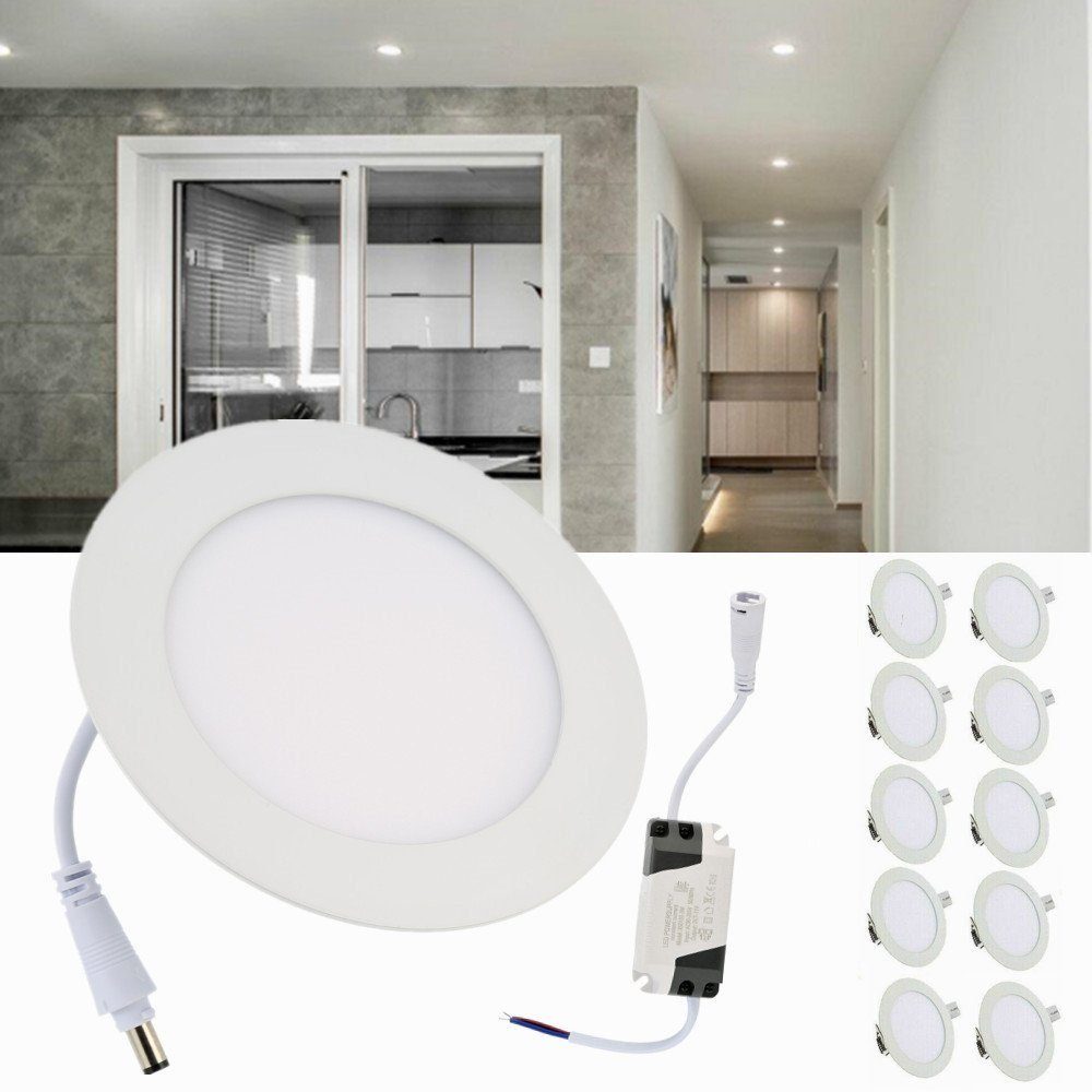 Ø Ultra 6400K 120mm 145mm LED iscooter 9W Kaltweiß flach Einbautiefe Set, Einbauleuchte Lampe rund 10x 600lm