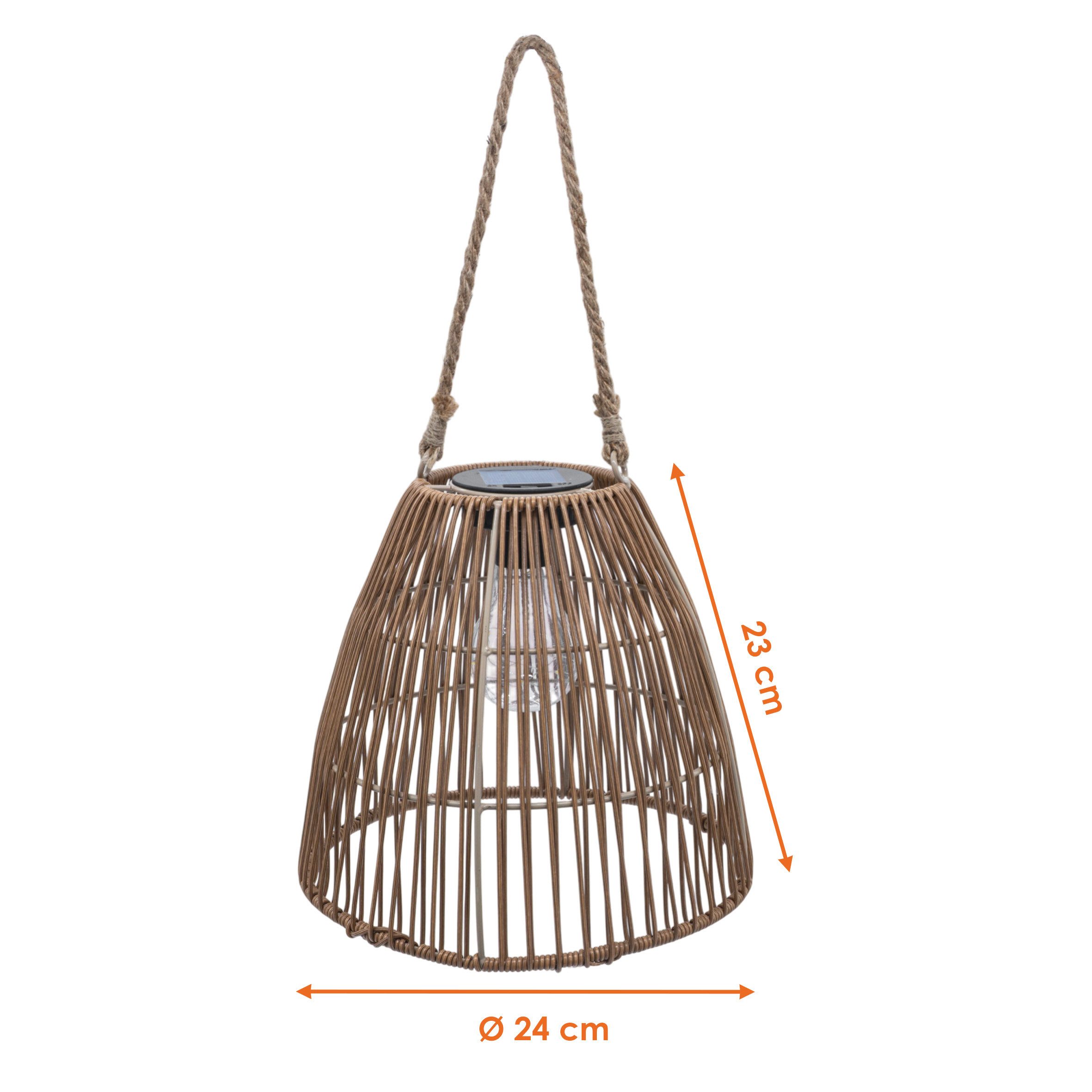 Spetebo LED Gartenleuchte Solar Laterne Rattan Optik mit Glühbirne, Dämmerungsautomatik, LED fest integriert, warm weiß, Vintage Hängelampe für Außen