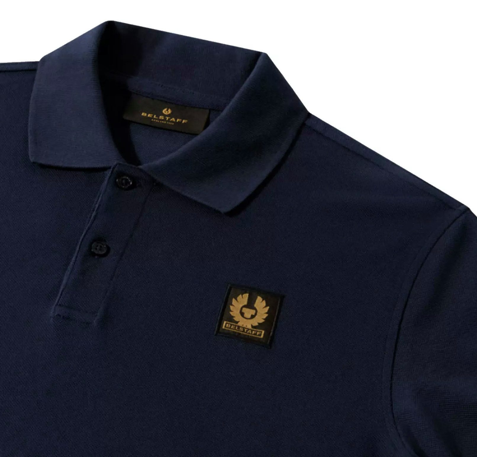 Belstaff Poloshirt Herren Retro Patch Regular Comfort Fit Baumwollpiqué Gestickter Phönix-Aufnäher, Rippkragen und bündchen