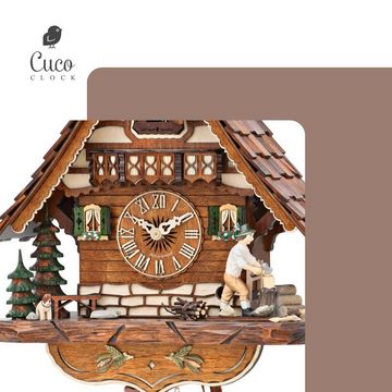 Cuco Clock Pendelwanduhr Kuckucksuhr Schwarzwalduhr "Holzleben" Wanduhr aus Holz (36 x 30 x 17cm, 8 - Tage Werk, manuelle Nachtabschaltung)