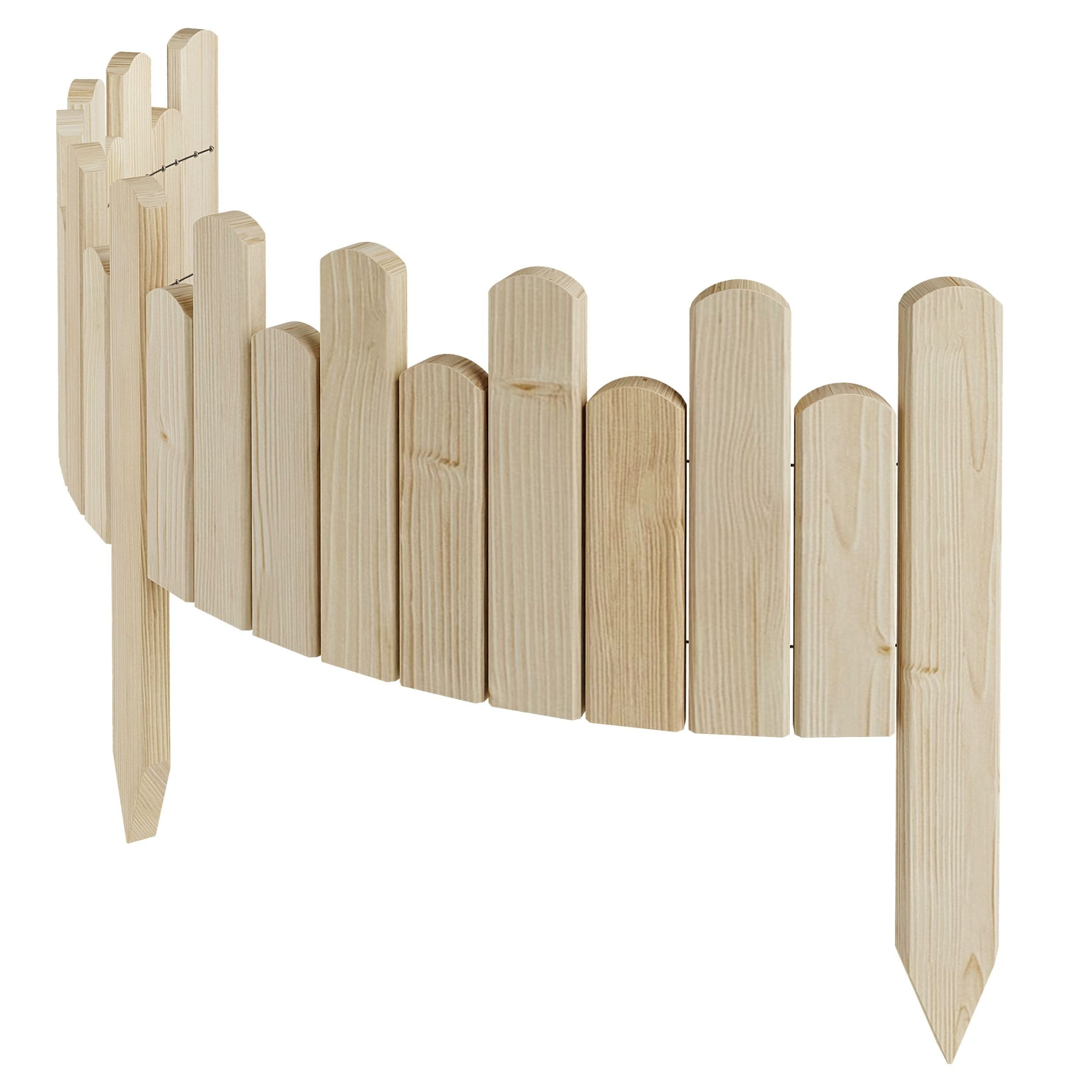 Floranica Palisade Beeteinfassung Rasenkante Flexible Holzzaun Gartenzaun Palisade, LxH: 100x20 cm, Unbehandelt, Rasenkante, Begrenzung von Blumenbeeten, Kräutergarten und Gartenwegen