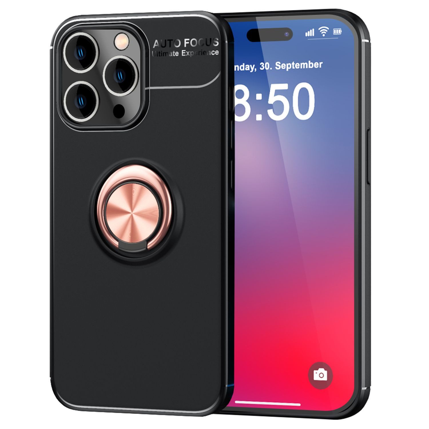 Nalia Smartphone-Hülle Apple iPhone 16 Pro Max, Hülle mit Ring / 360 Grad Fingerhalterung / Ständer / Silikon / Matt