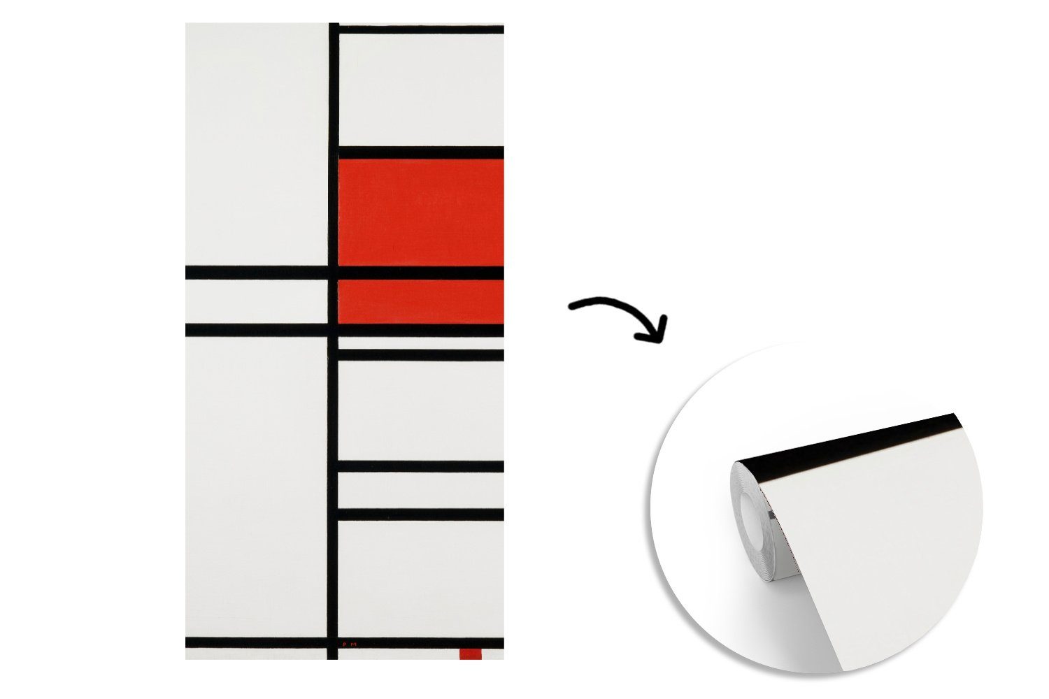 Komposition und Mondrian, (2 MuchoWow Wohnzimmer Küche, mit für Schlafzimmer St), Fototapete bedruckt, Rot Fototapete - Weiß Matt, Vliestapete Piet