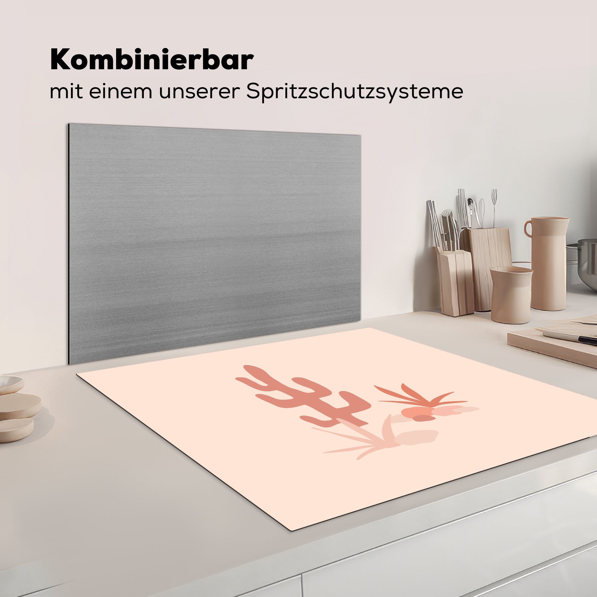 - MuchoWow cm, 78x78 Rosa für Arbeitsplatte (1 Herdblende-/Abdeckplatte - Kaktus küche Vinyl, tlg), Ceranfeldabdeckung, Abstrakt,