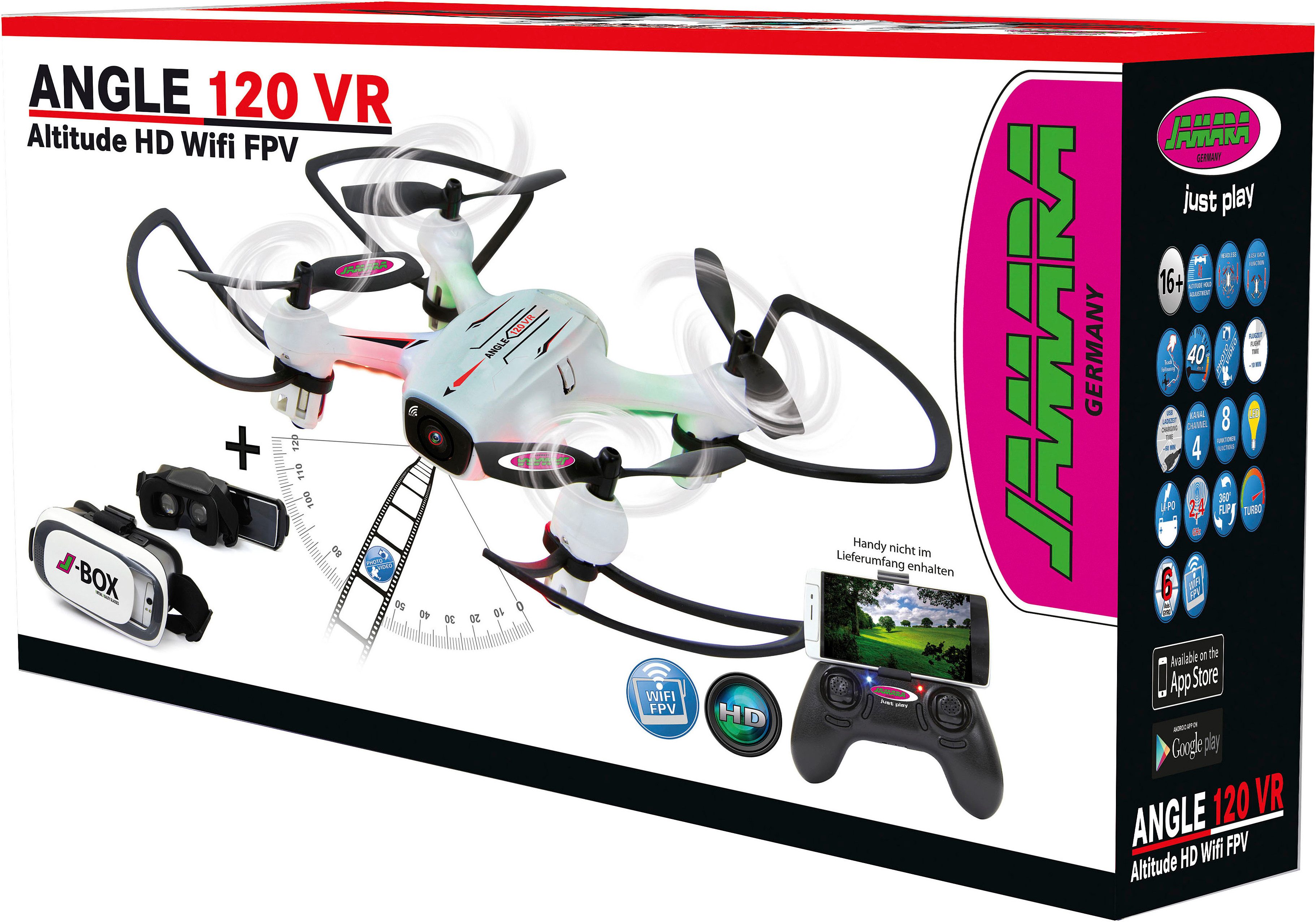Jamara RC-Quadrocopter Angle 120 VR Wide Angle Drone Altitude HD FPV Wifi, mit LED-Licht