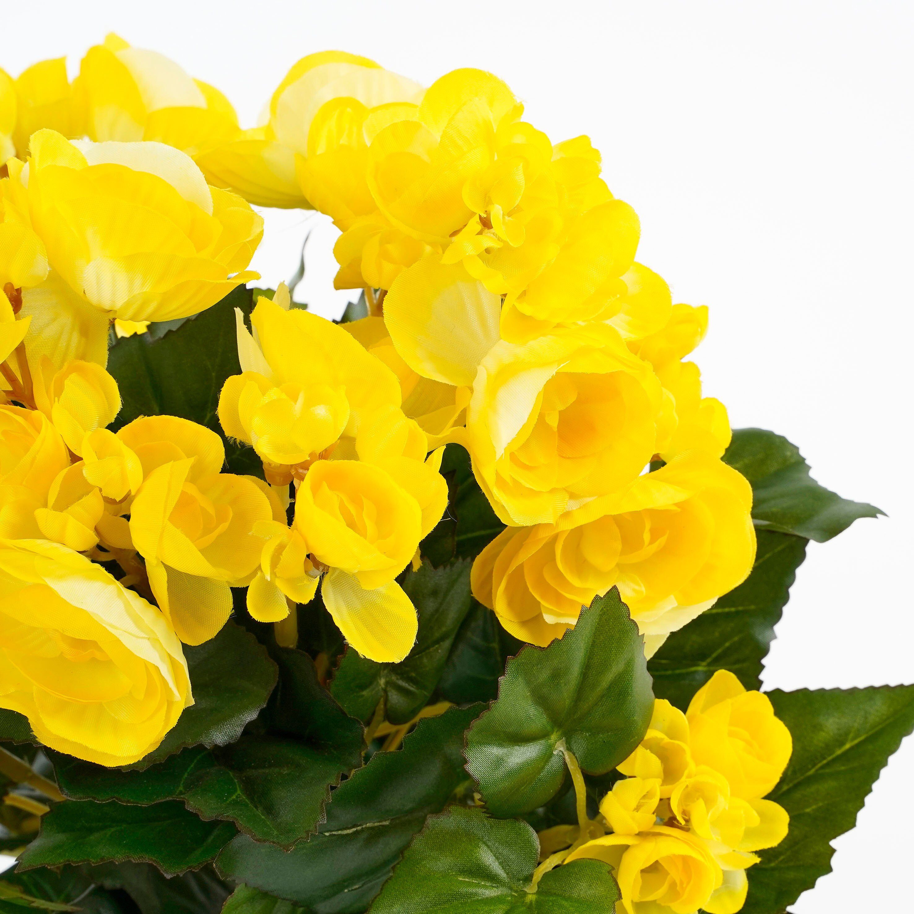 Kunstpflanze Mica Decorations Begonia gelb in Topf Stan grau d11,5cm - h30xd25cm, Mica Decorations, Höhe 30 cm