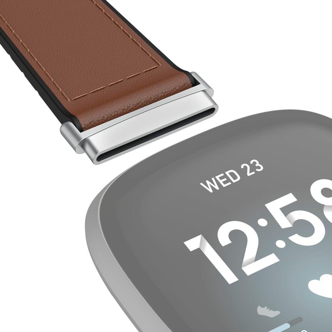 Silikon, 22mm, braun Ersatzarmband Hama Fitbit Versa Leder Smartwatch-Armband Sense, für 3, 21cm und