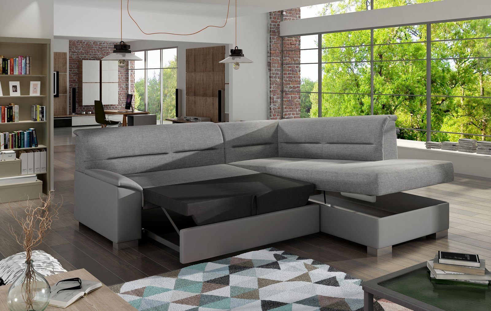 JVmoebel Ecksofa Schlafsofa Sofa Mit Couch Ecksofa Bettfunktion Polster Wohnzimmer Textil Sitz