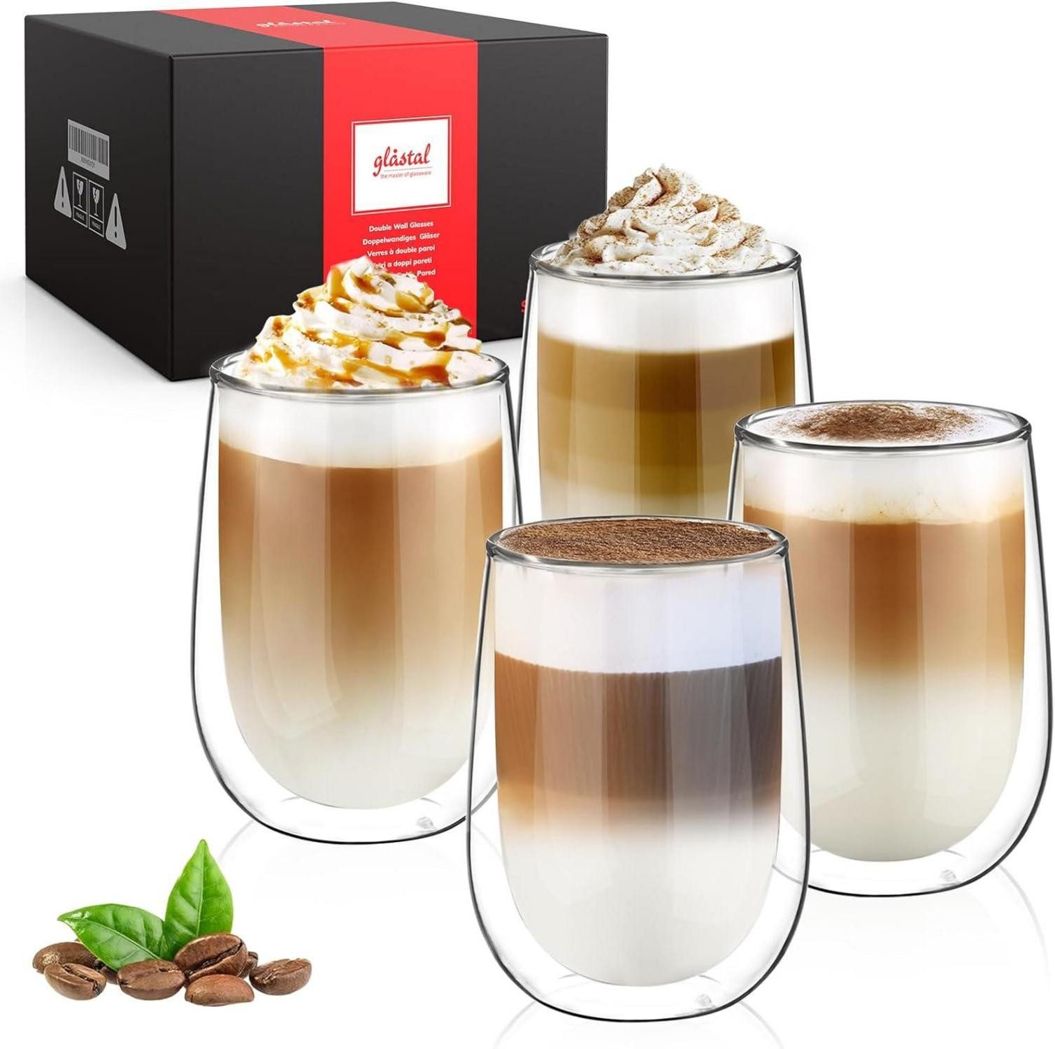 Latte-Macchiato-Glas Doppelwandige Latte Macchiato Gläser 4er Set Borosilikatglas 350ml