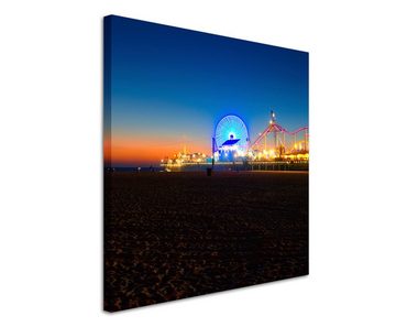 Sinus Art Leinwandbild Landschaftsfotografie – Riesenrad bei Nacht, Santa Monica, LA, USA auf Leinwand