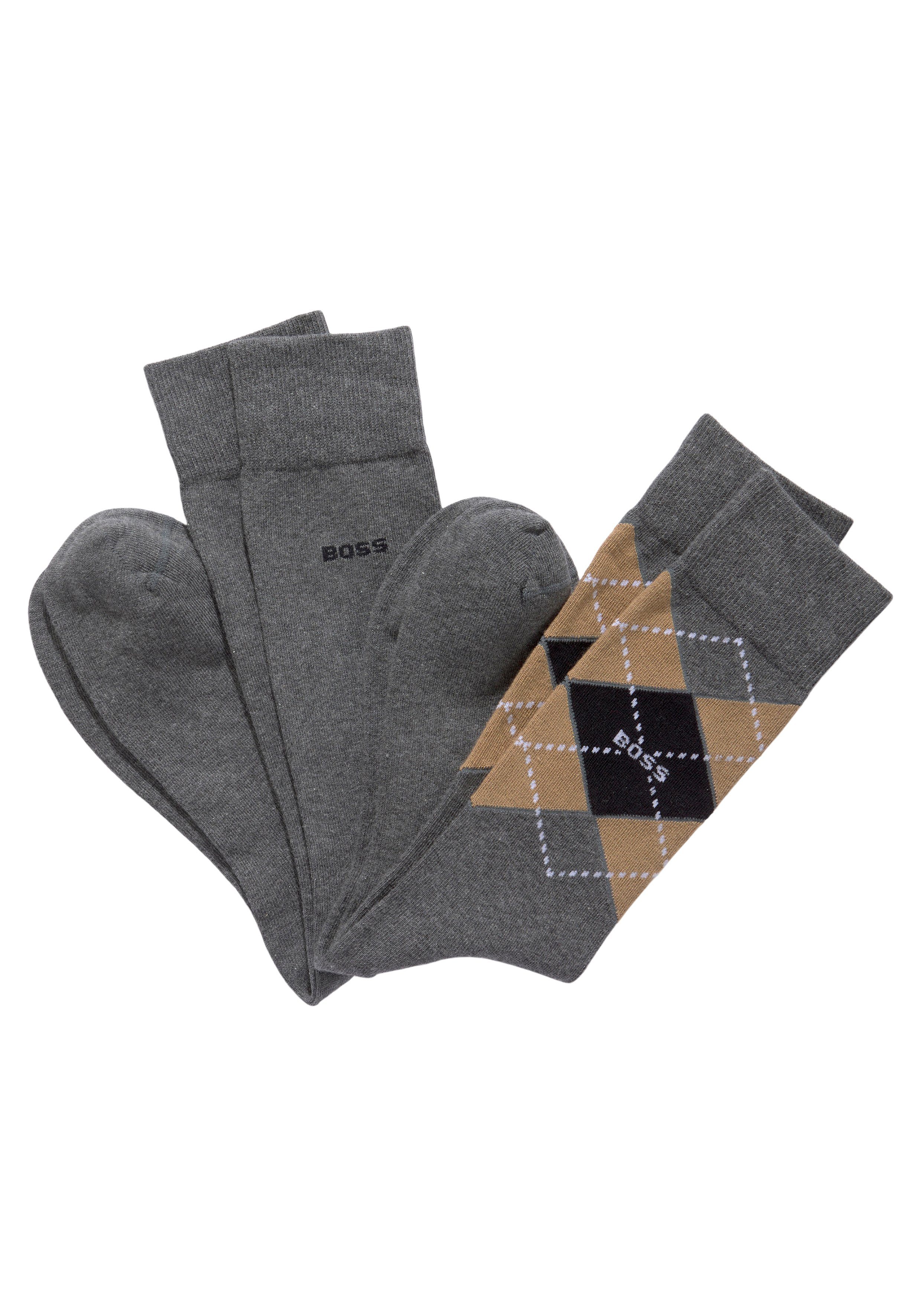RS Socken mit BOSS (Packung, CC Medium_Grey 2er Argyle BOSS 2P Schriftzug Col Pack)